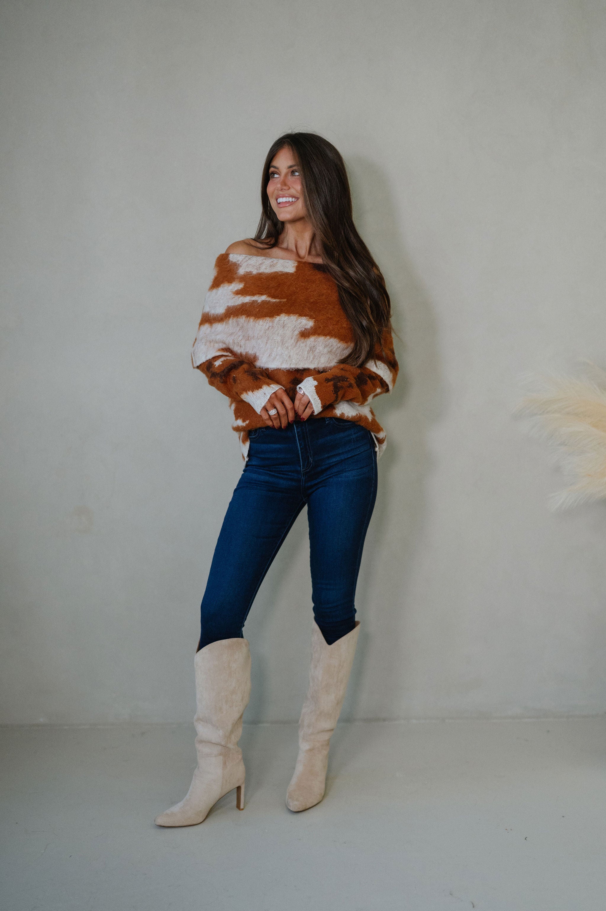Cow Print Sweater-Brown/Ivory