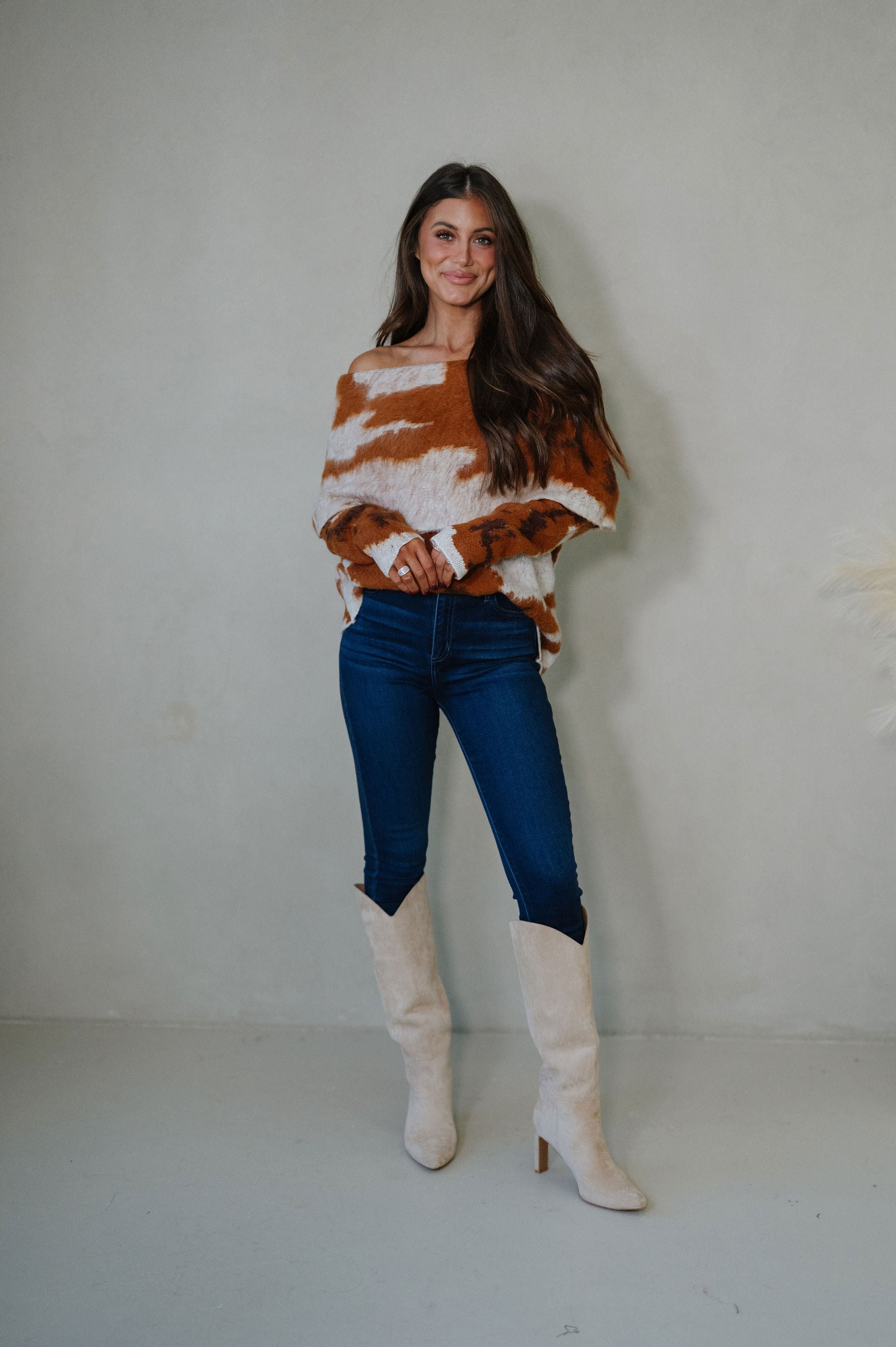 Cow Print Sweater-Brown/Ivory