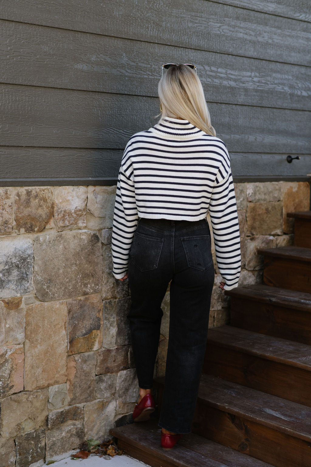 Striped Ribbed Sweater-Ivory/Navy