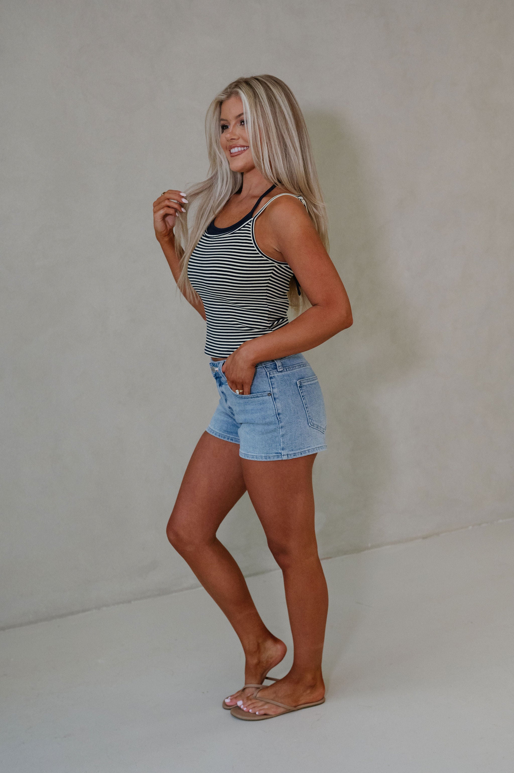 Two Tone Halter Top-Navy/Yellow