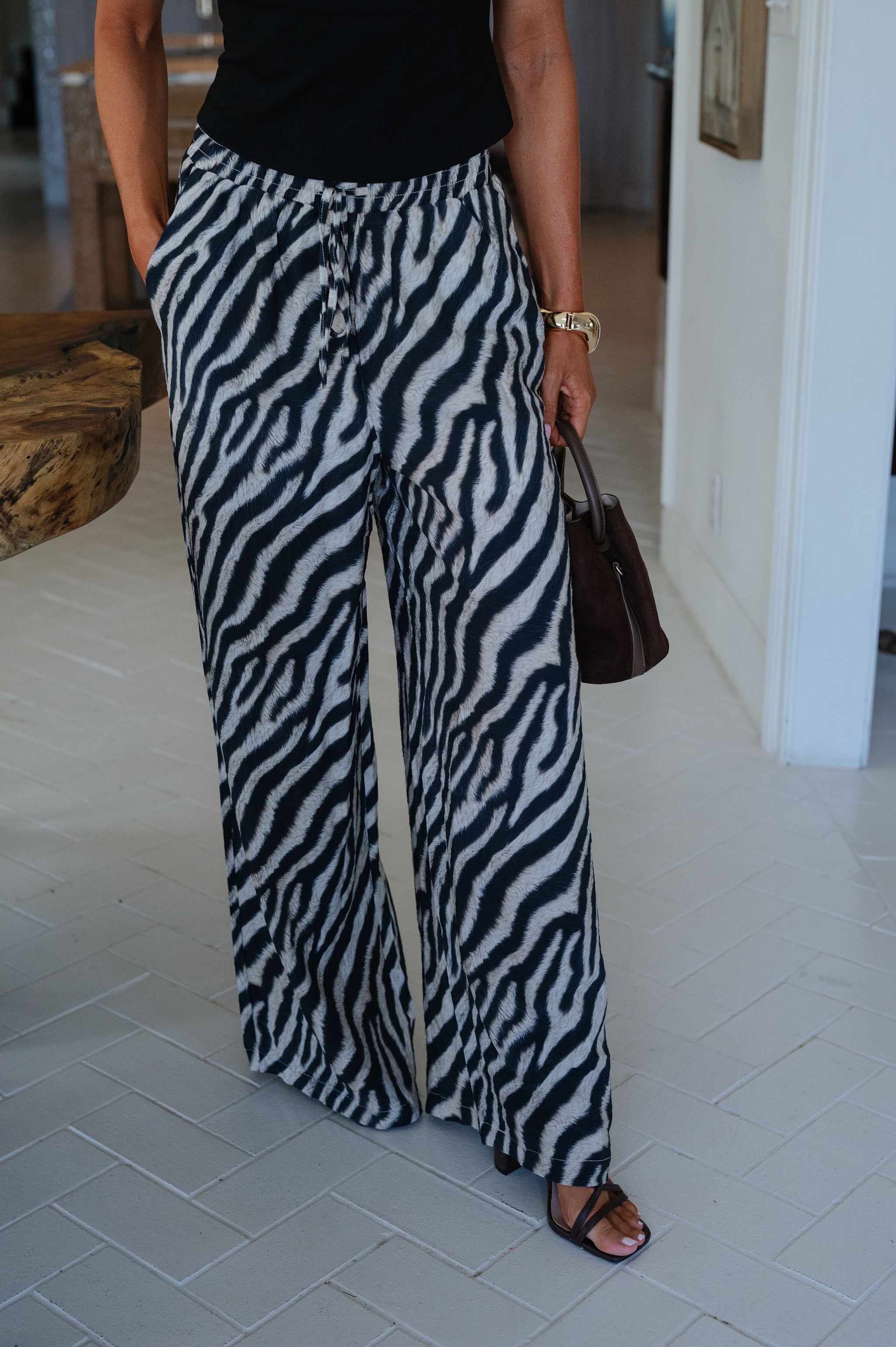 Zebra Wide Leg Pants-Ash black