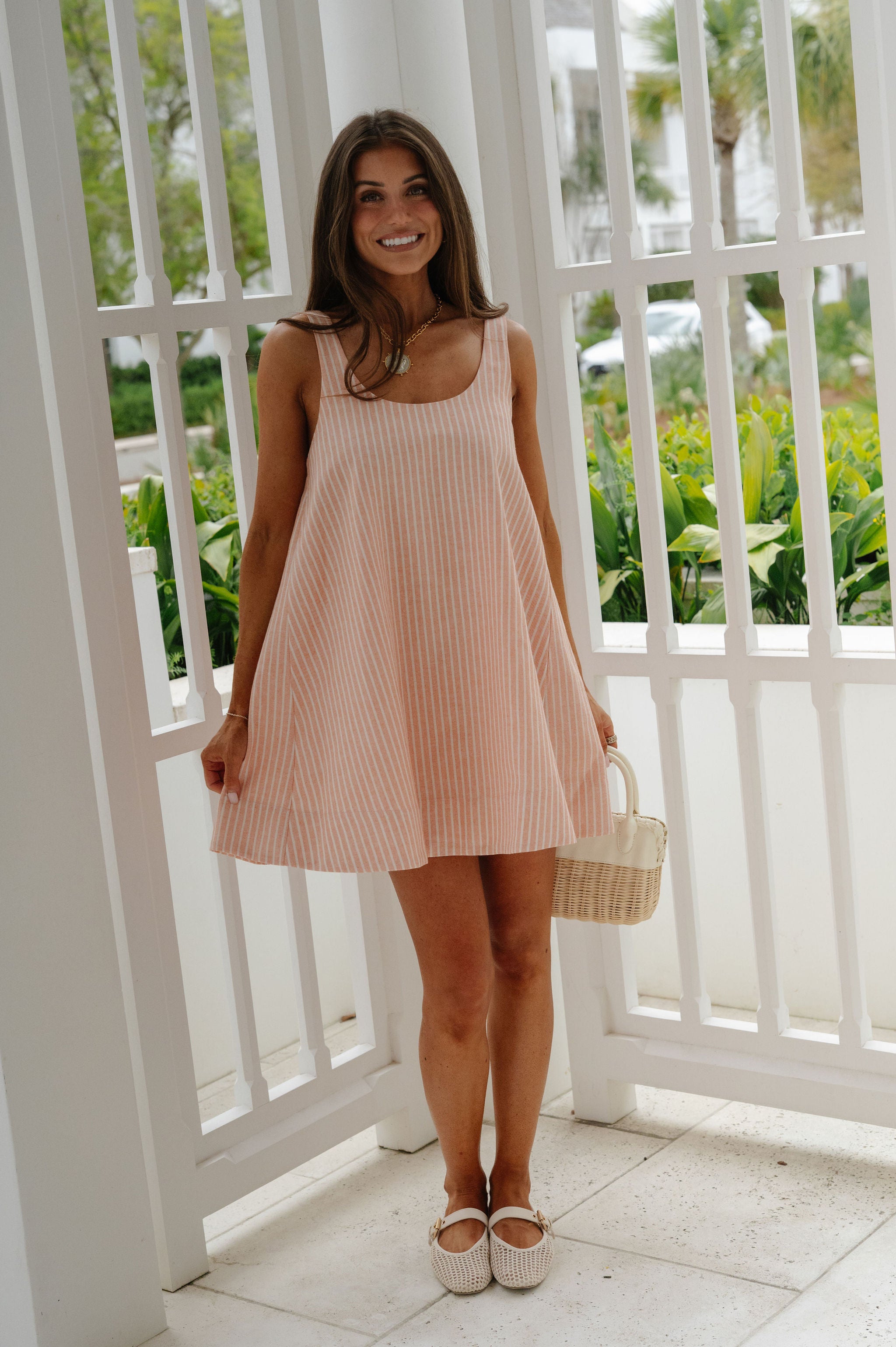 Ava Striped Swing Dress-Dusty Coral