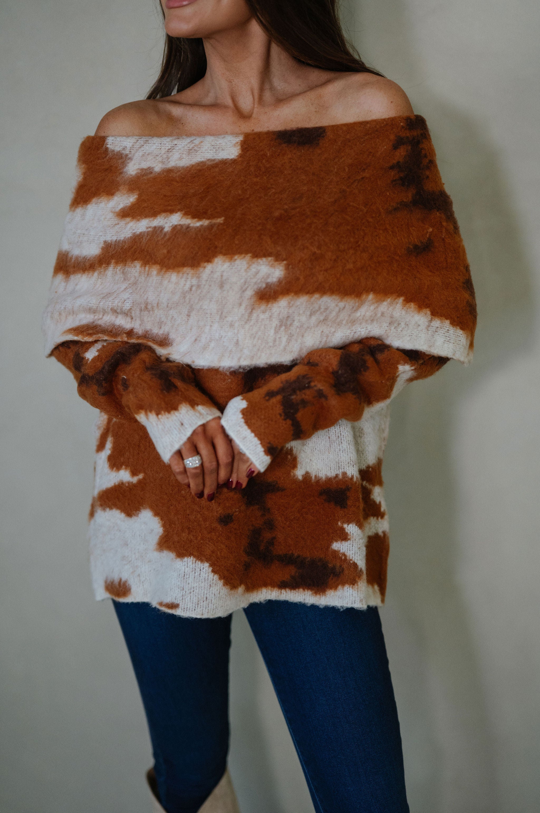 Cow Print Sweater-Brown/Ivory