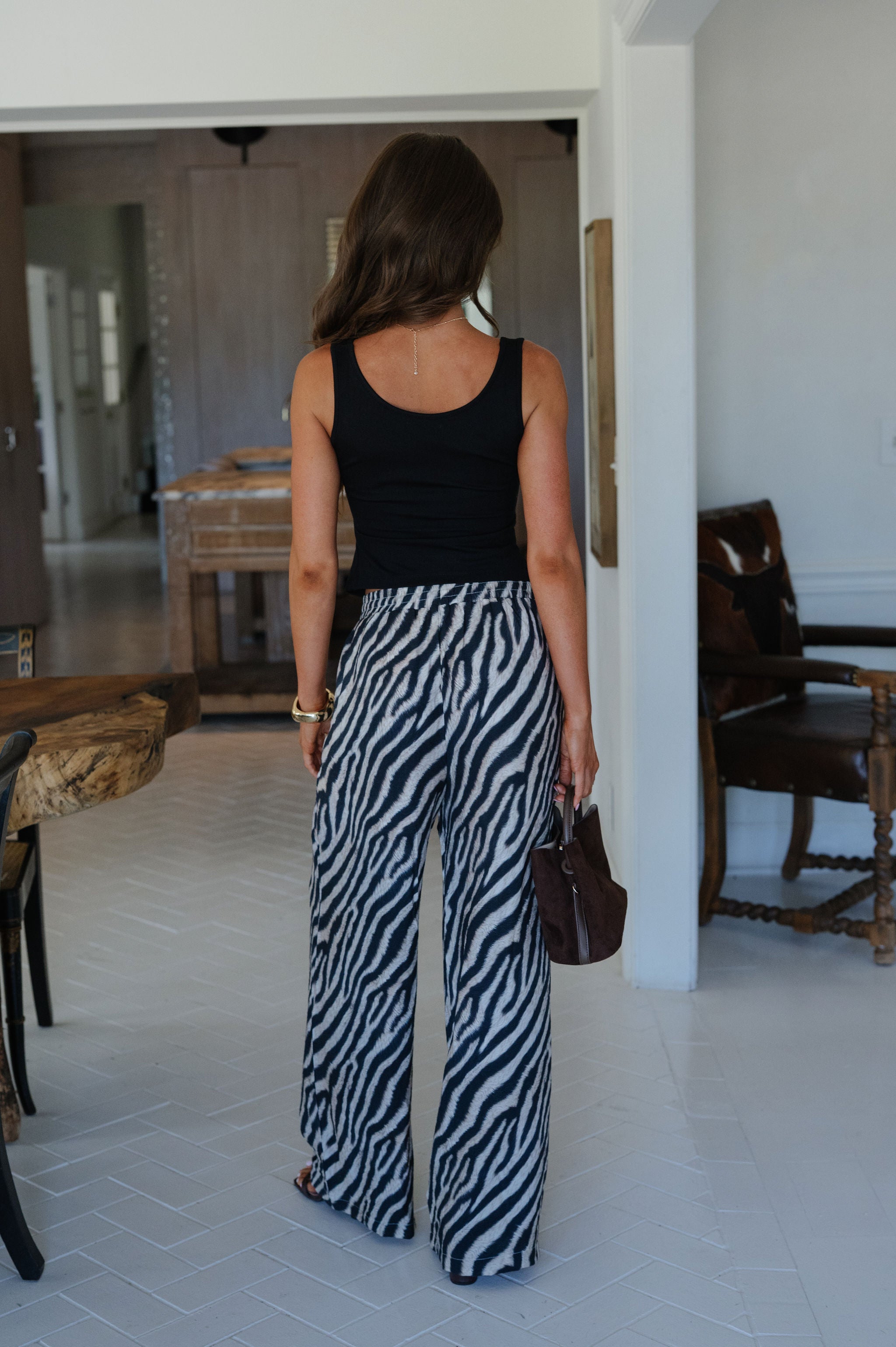 Zebra Wide Leg Pants-Ash black