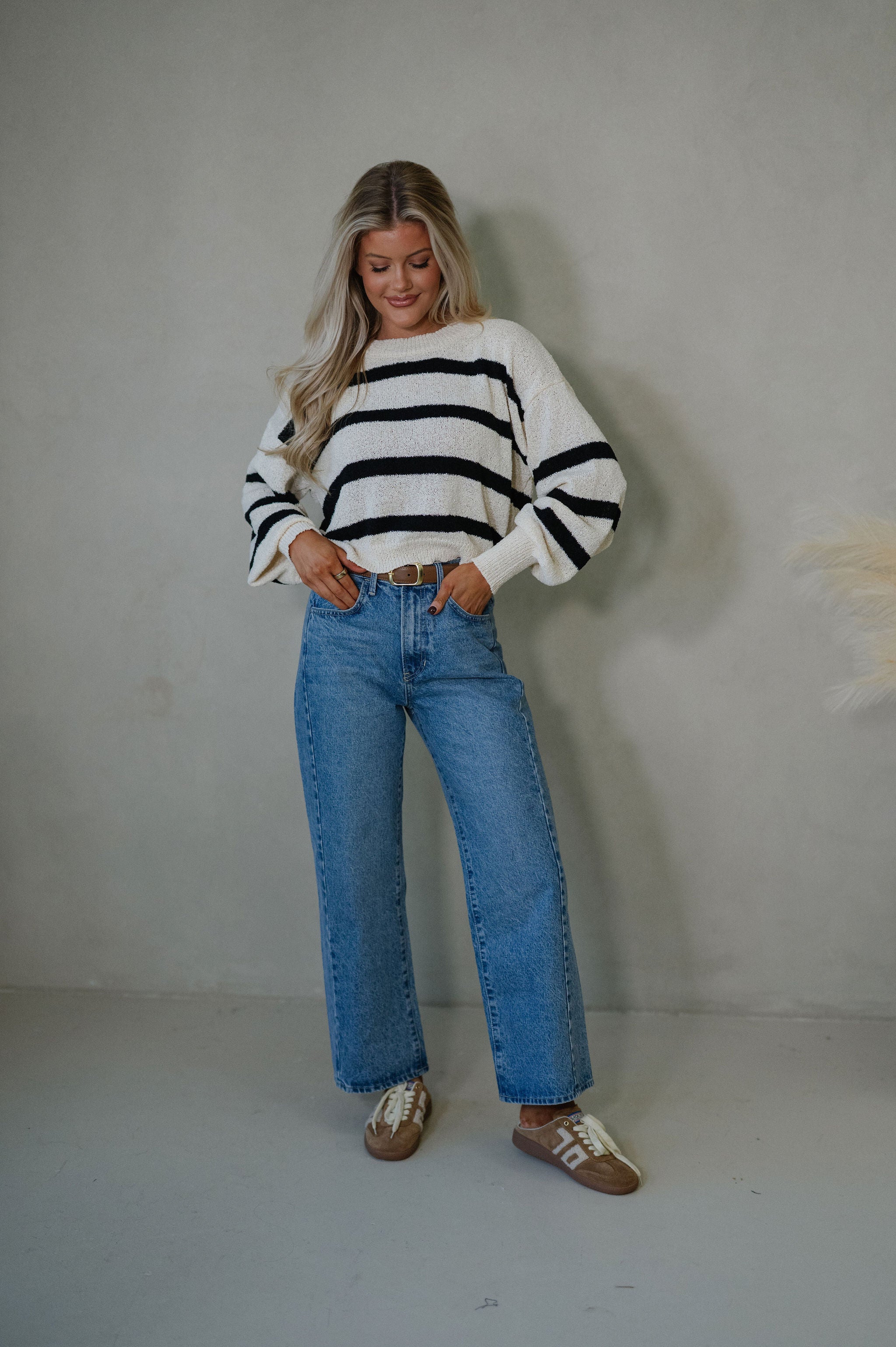 Marcy Striped Sweater-Natural/Black