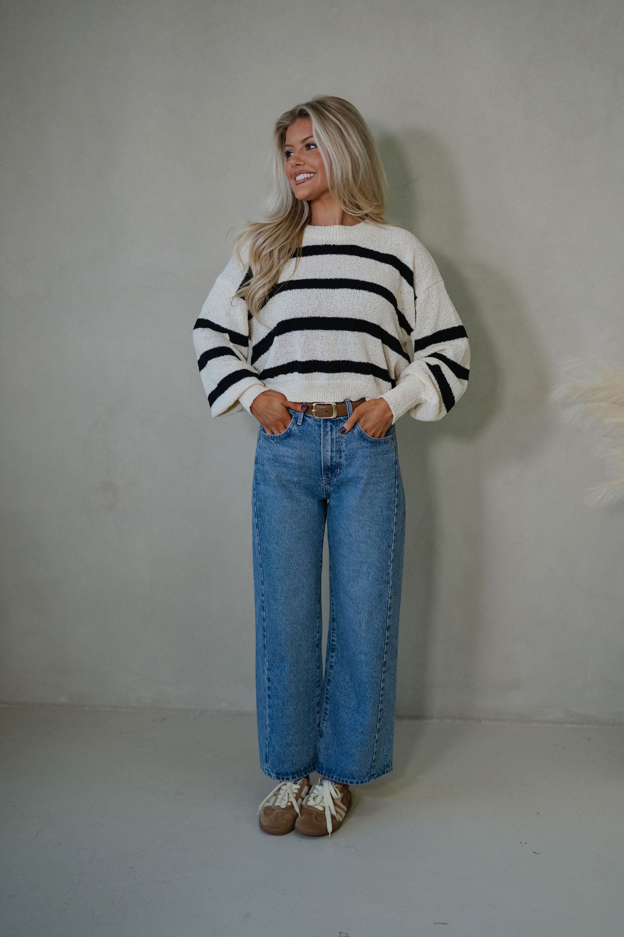 Marcy Striped Sweater-Natural/Black