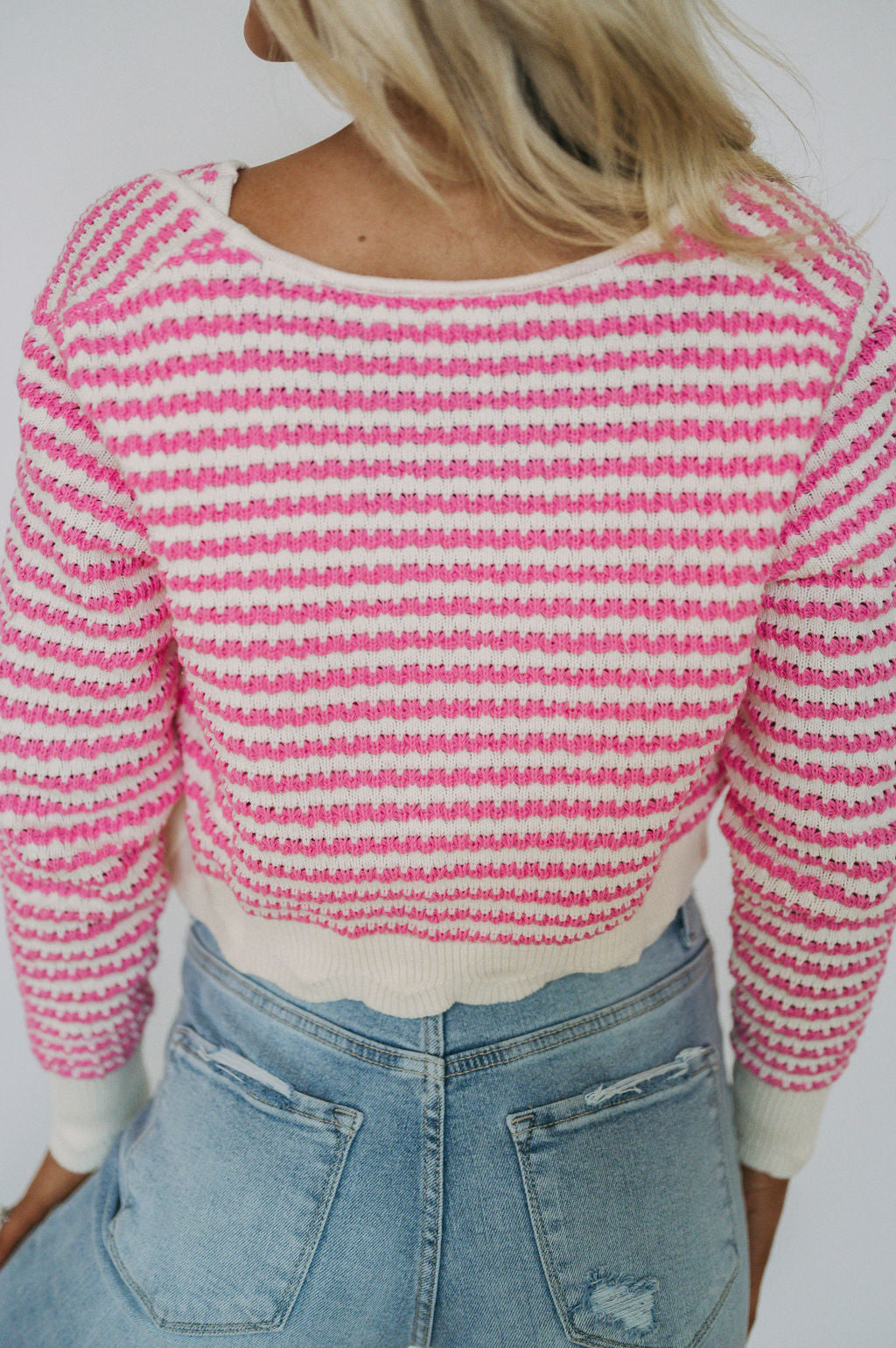 Cardigan Knit Sweater Set- Pink/Ivory