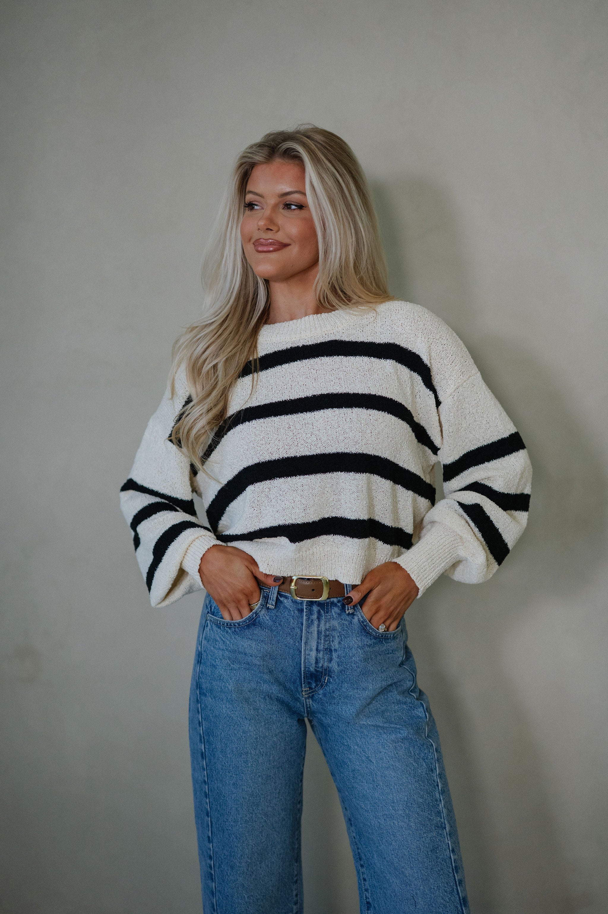Marcy Striped Sweater-Natural/Black