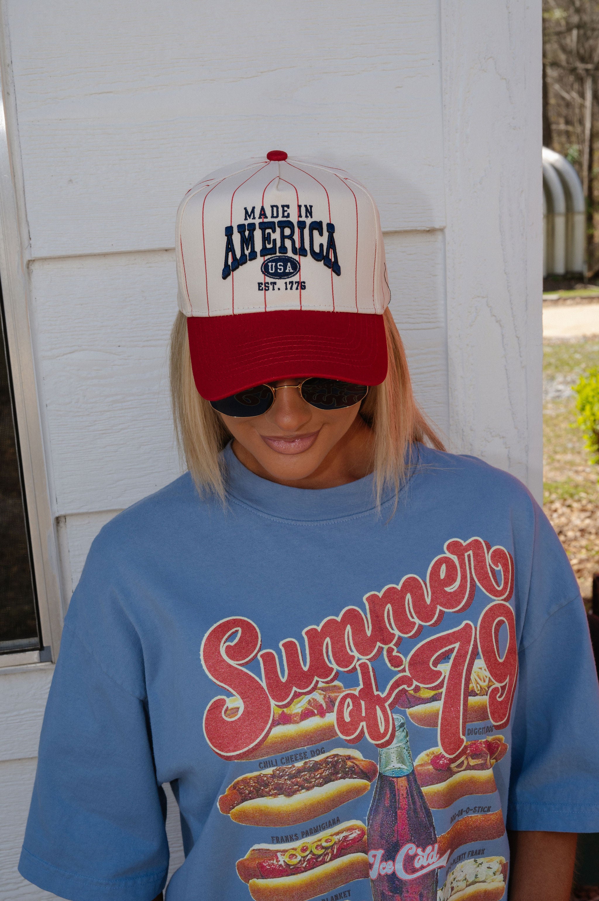 Made In America Trucker Hat- Red Stripe