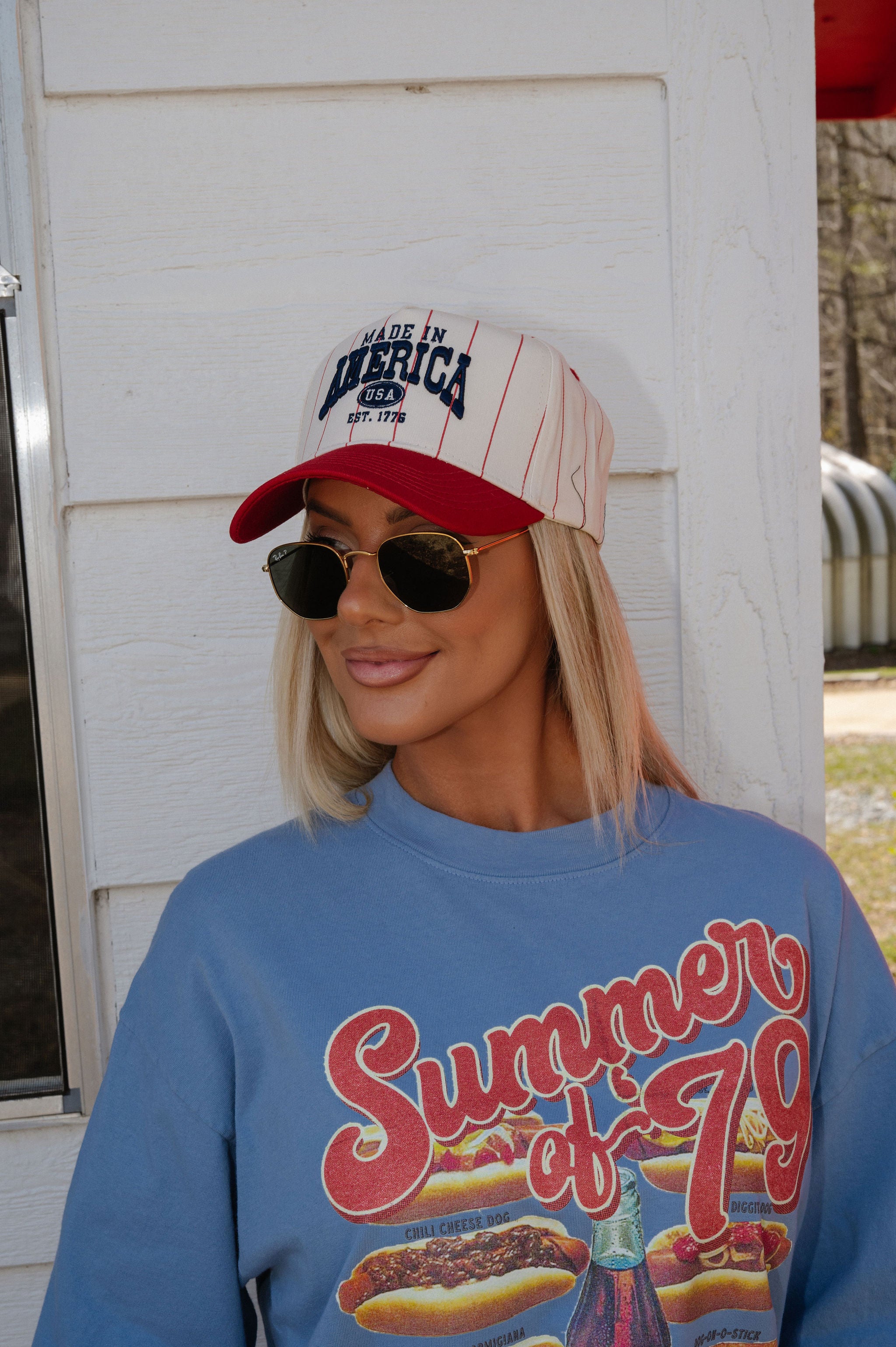 Made In America Trucker Hat- Red Stripe