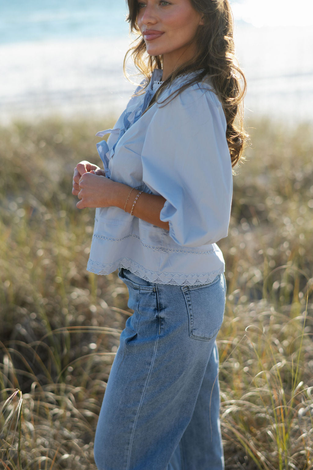 Beckett Babydoll Top-Light Blue