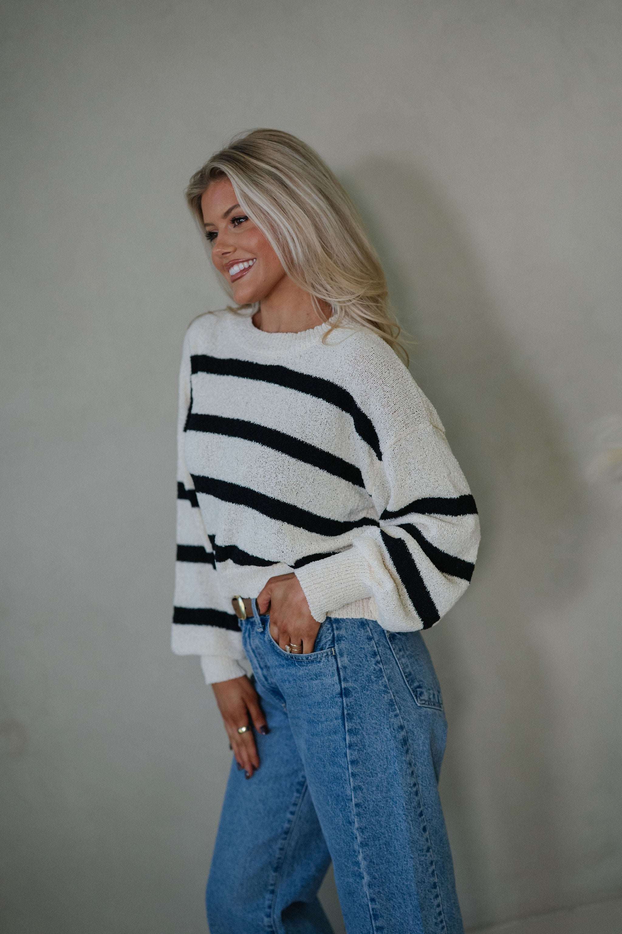 Marcy Striped Sweater-Natural/Black