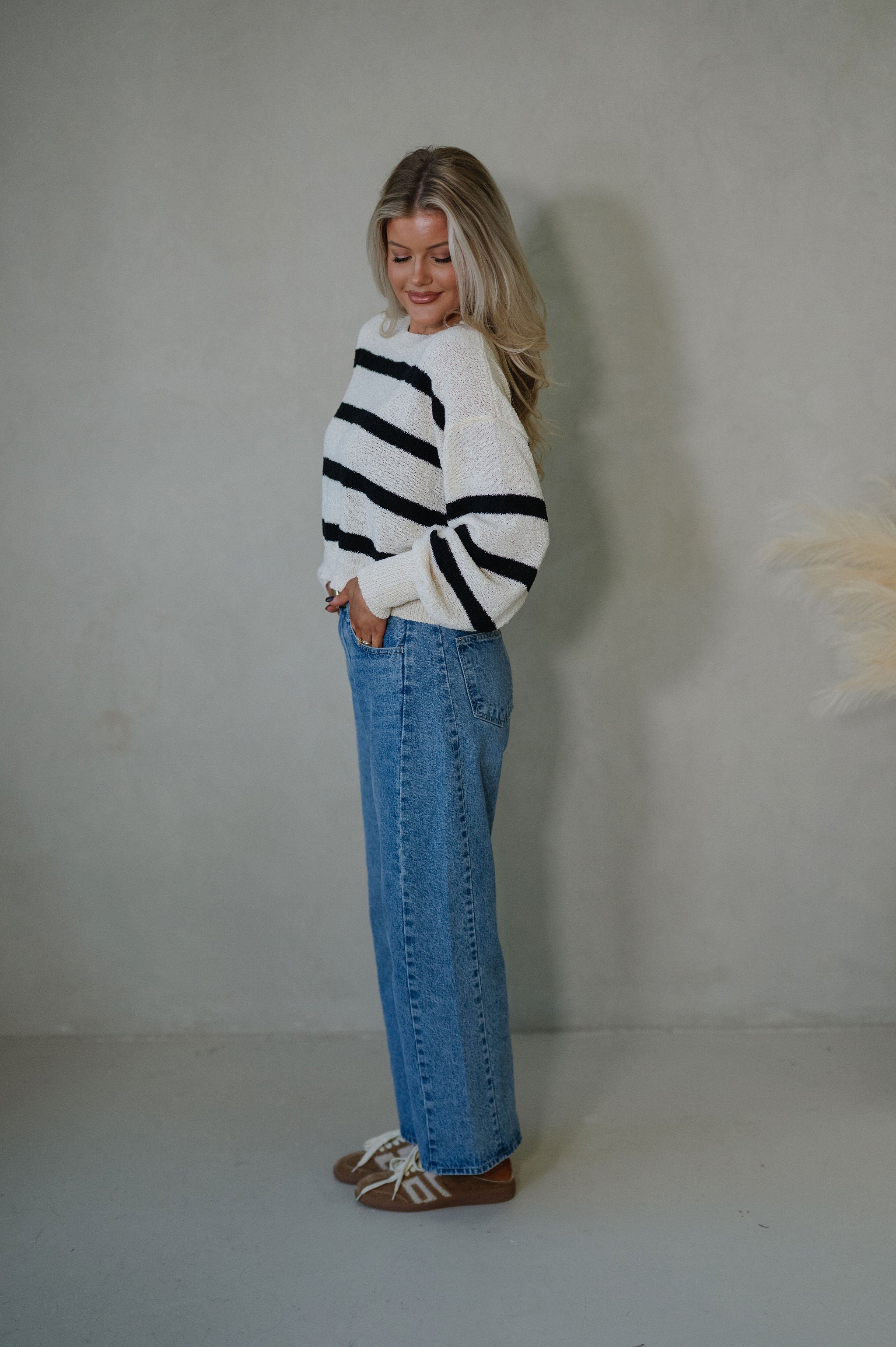 Marcy Striped Sweater-Natural/Black