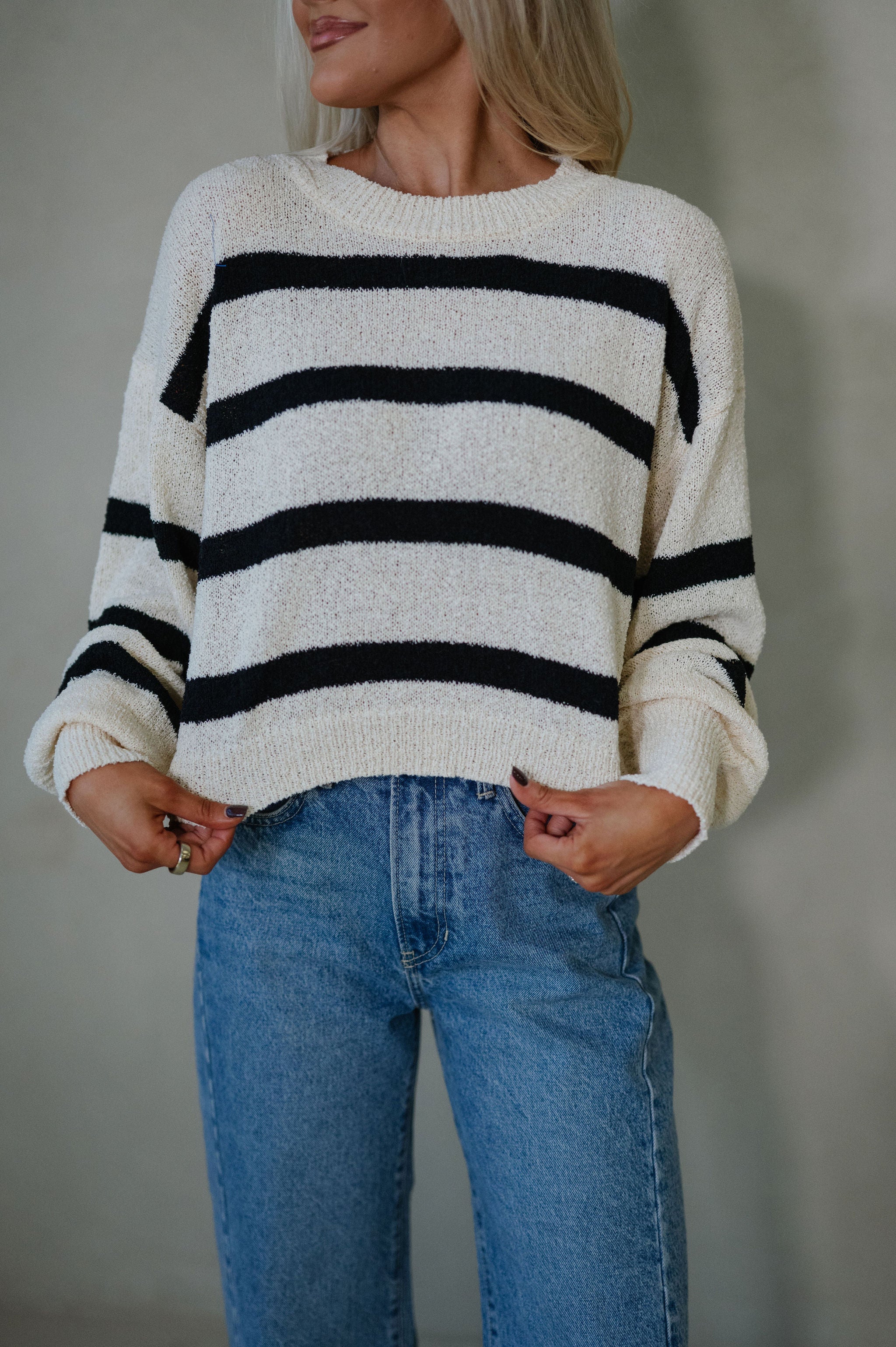 Marcy Striped Sweater-Natural/Black