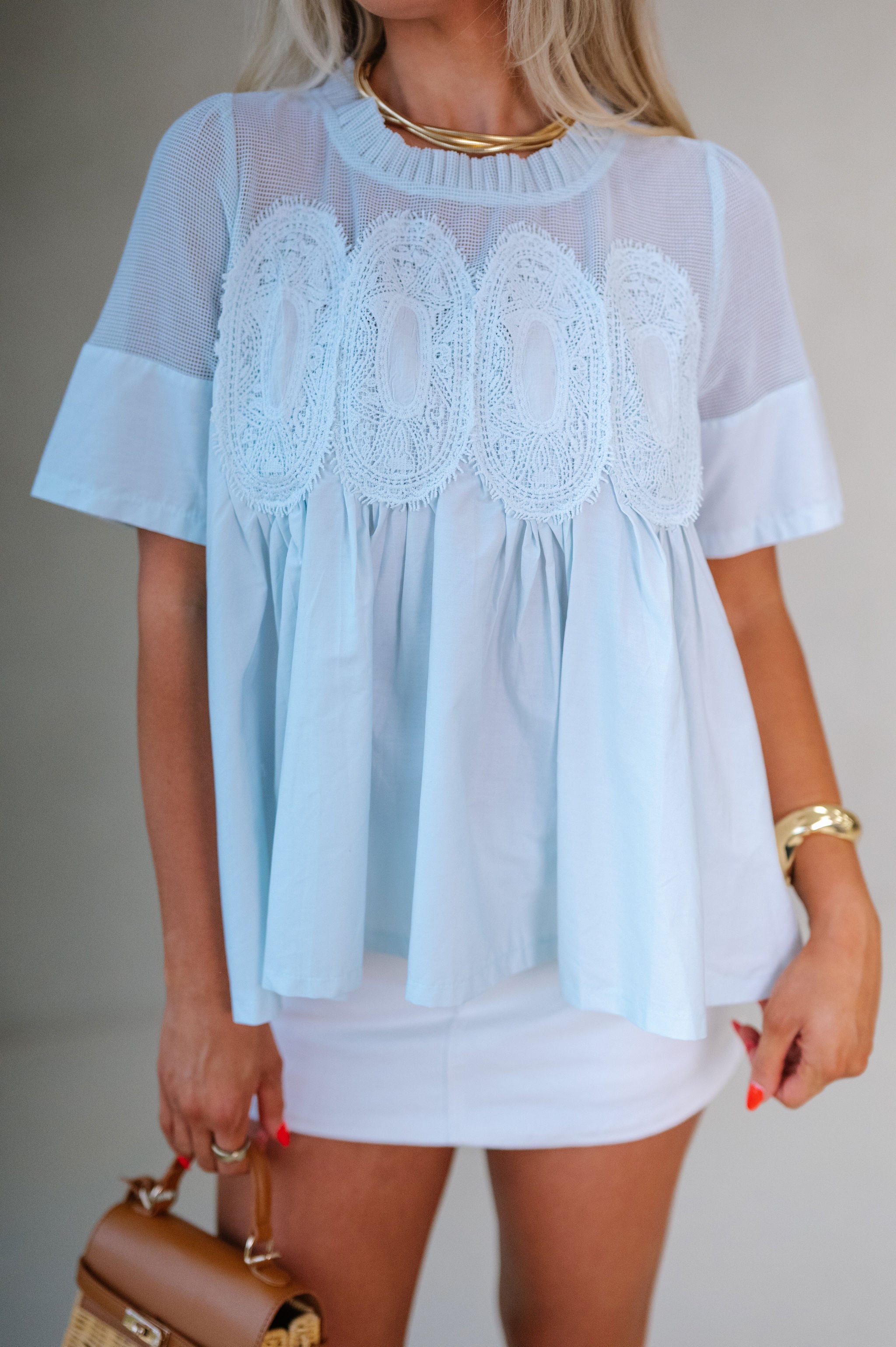 Mesh Applique Top- Baby Blue
