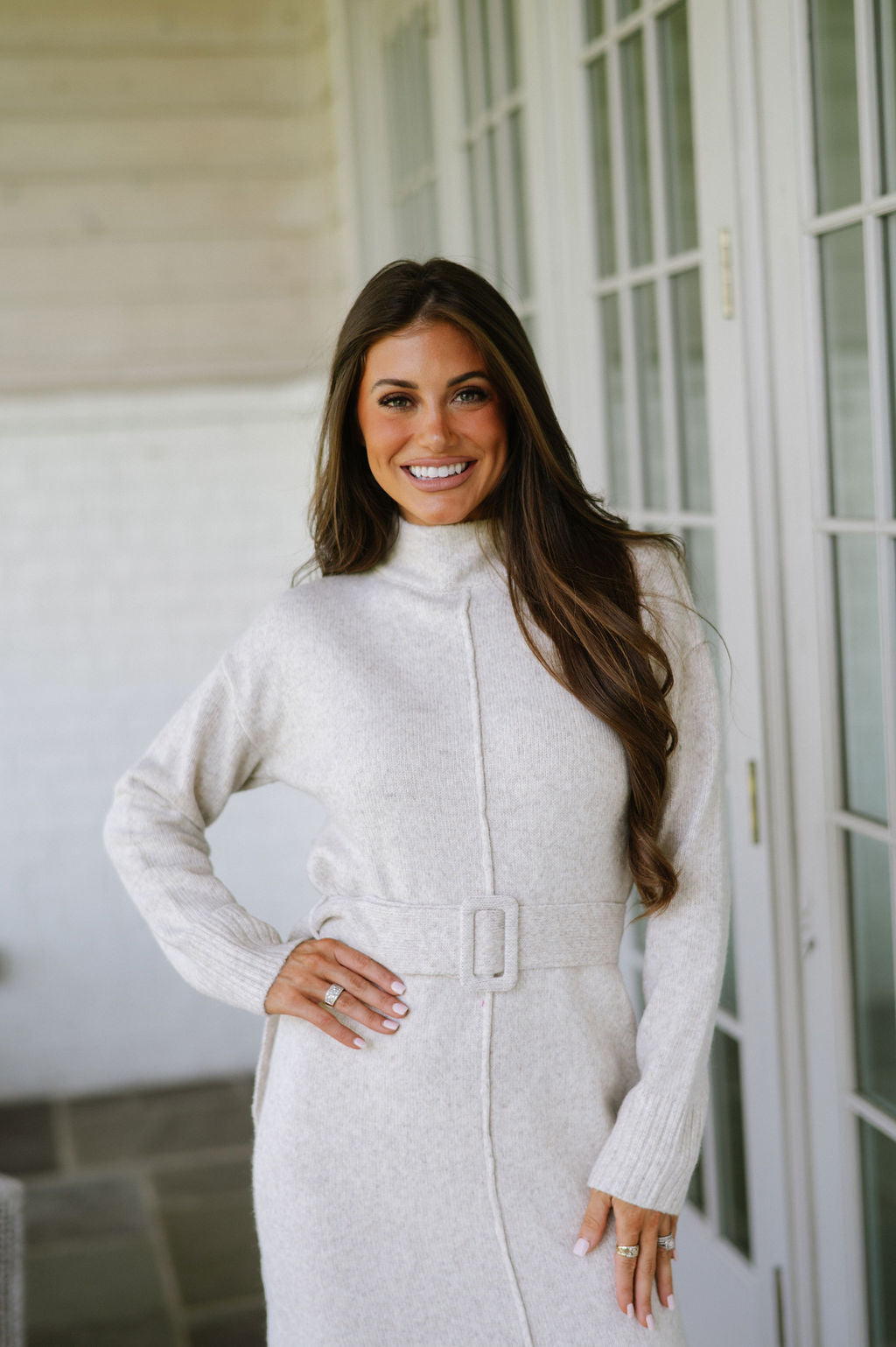 Melania Belted Sweater Dress-Oatmeal