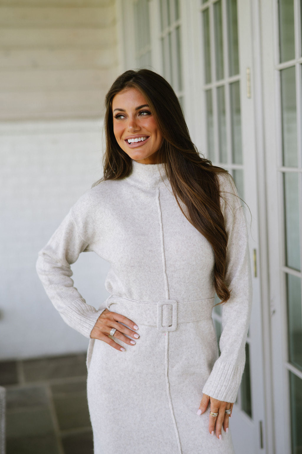 Melania Belted Sweater Dress-Oatmeal