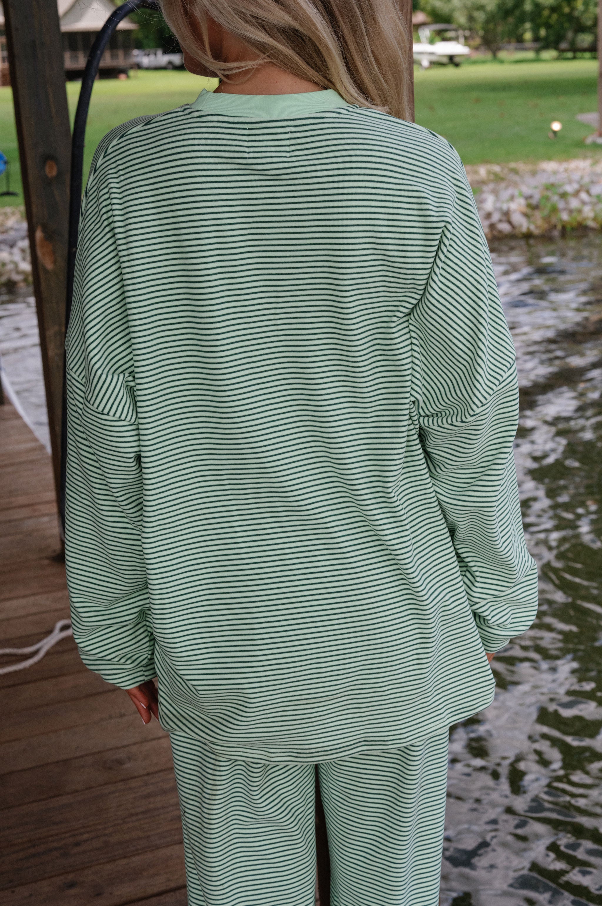 Nora Striped Fleece Oversized Top-Lime