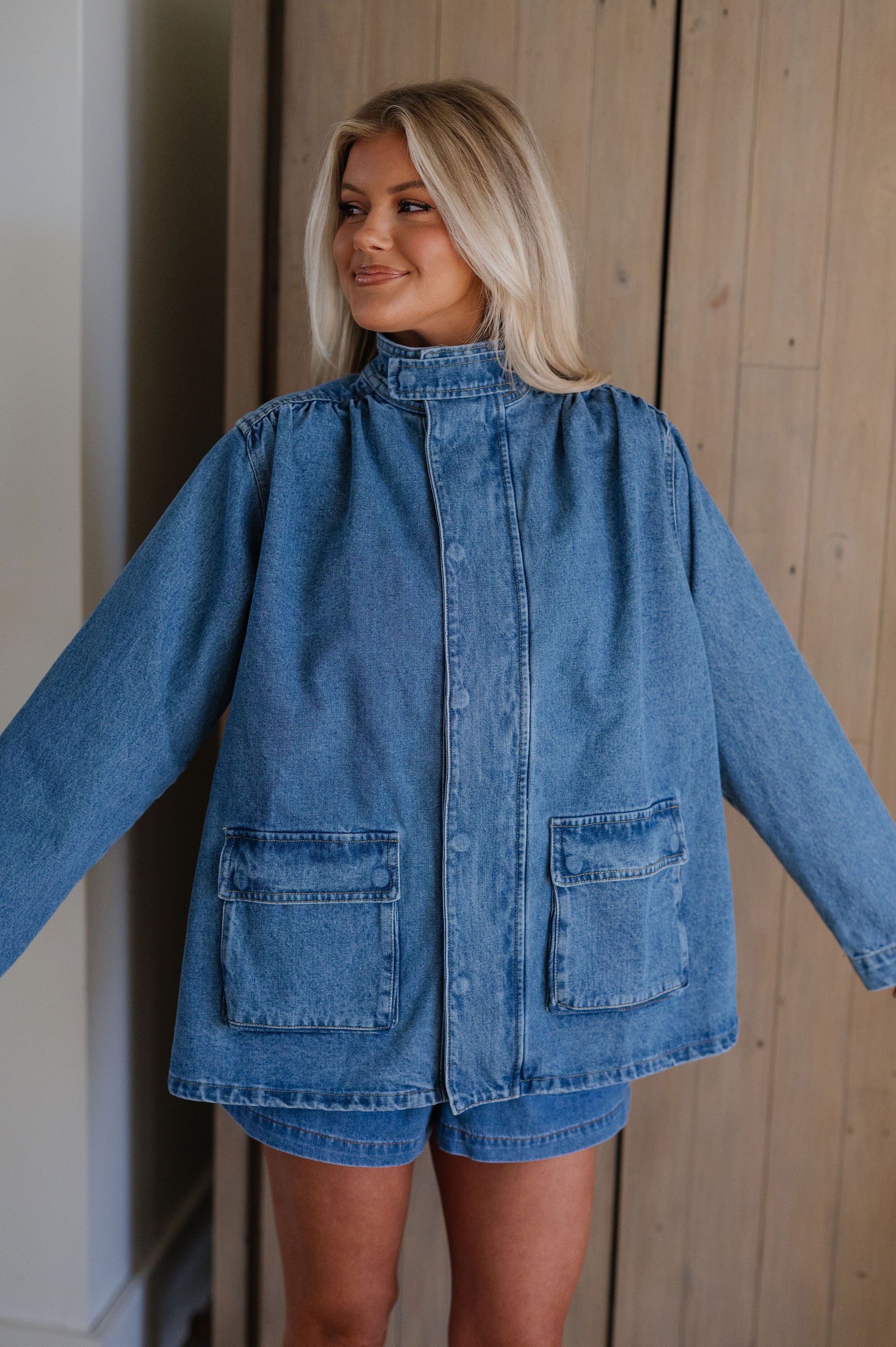 Beth Button Front Jacket-Denim