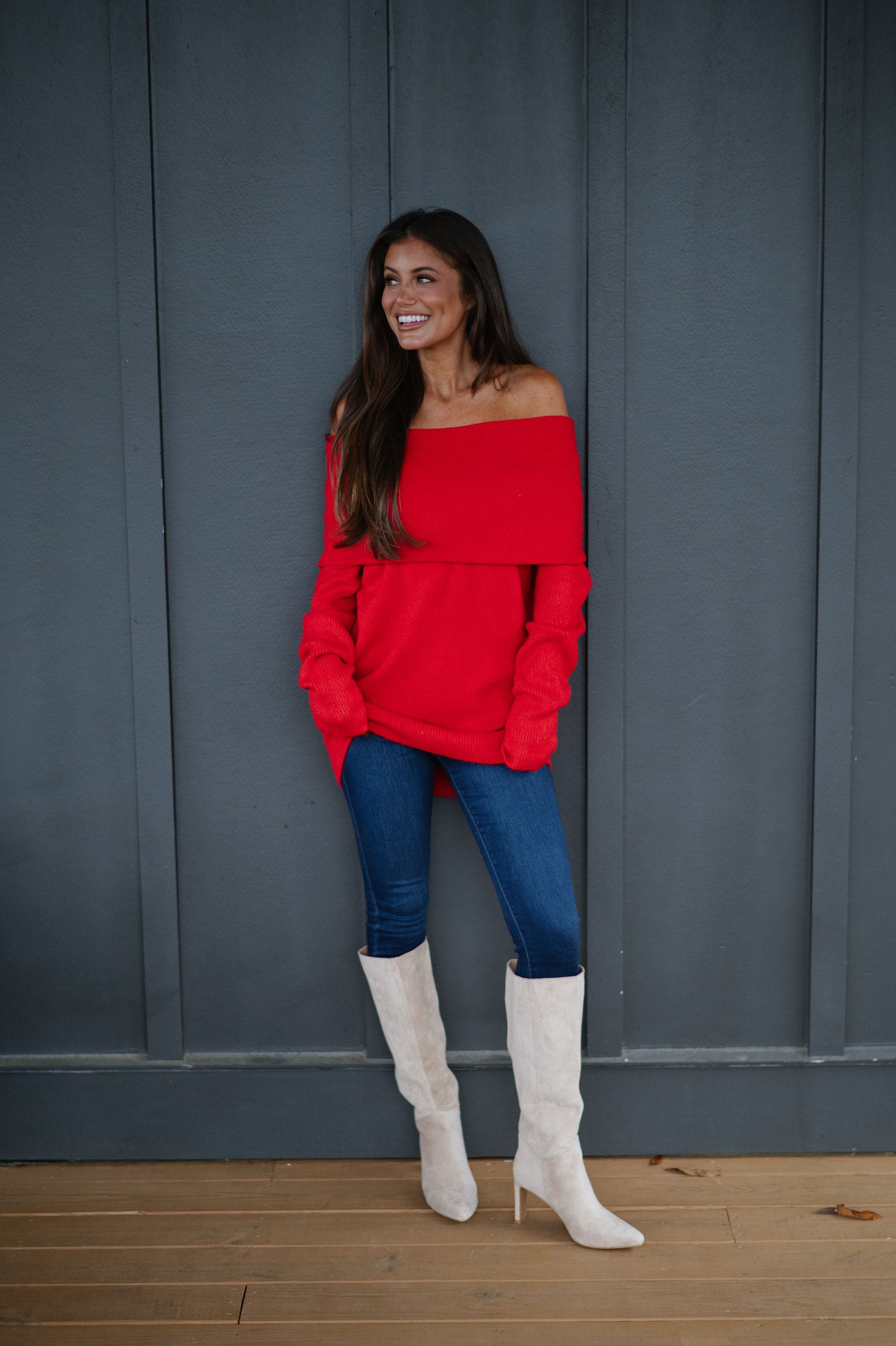 Cozy OTS Knit Sweater-Red