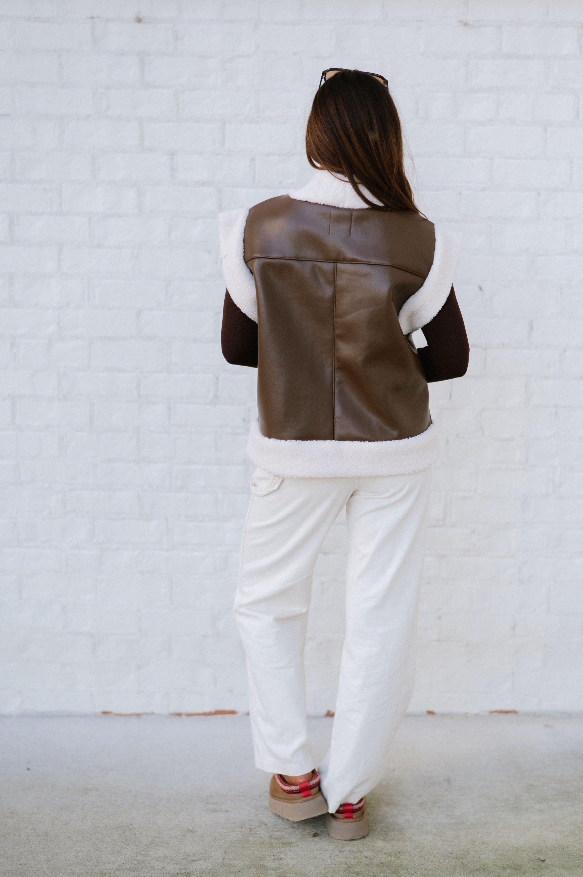 Brewer Oversized Vest-Brown/Cream