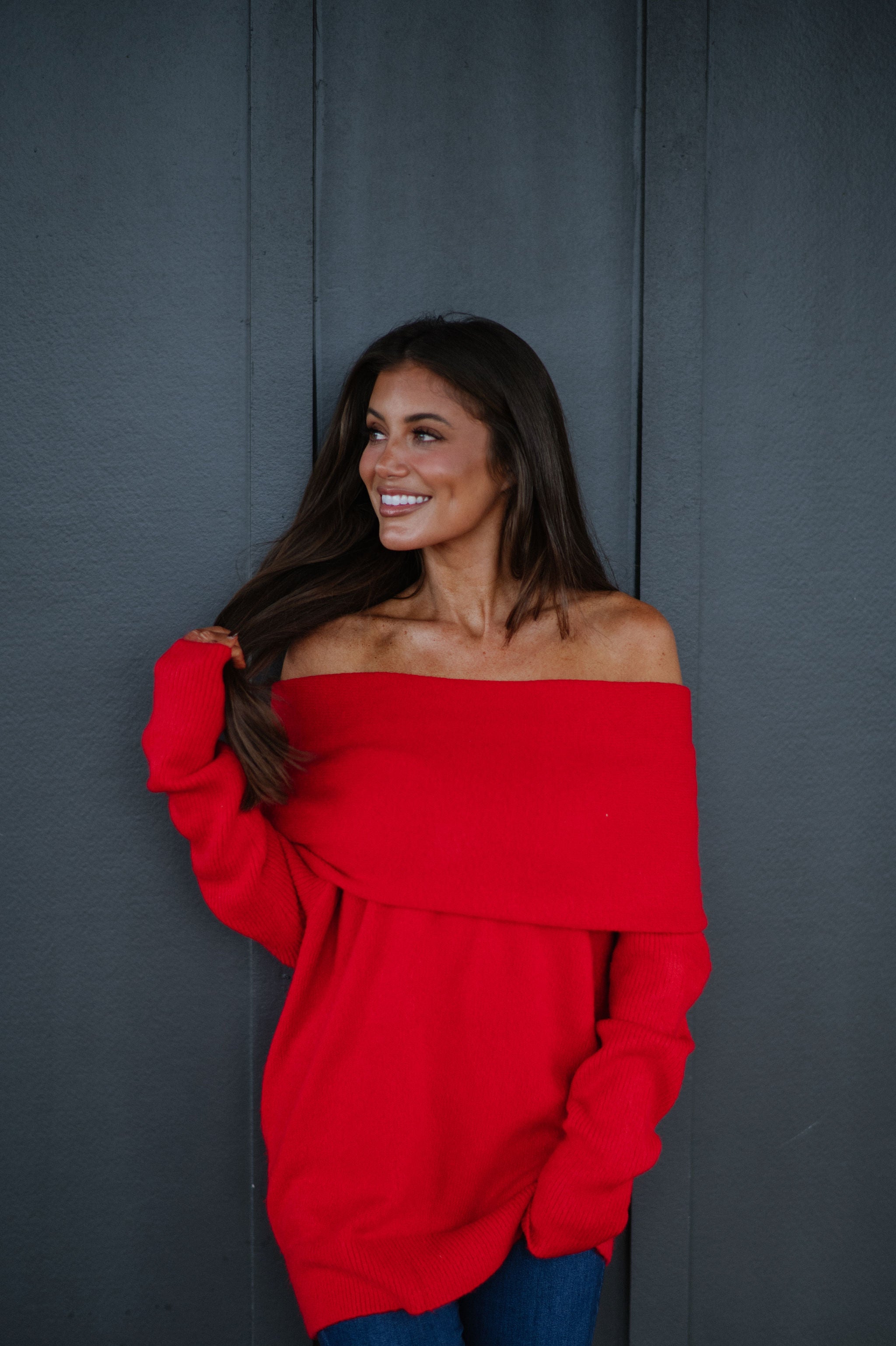 Cozy OTS Knit Sweater-Red