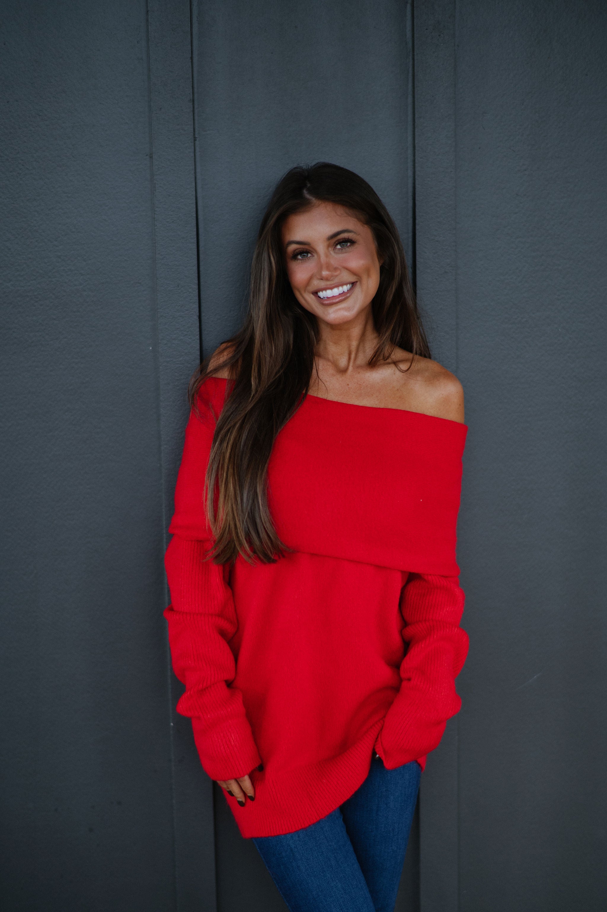 Cozy OTS Knit Sweater-Red