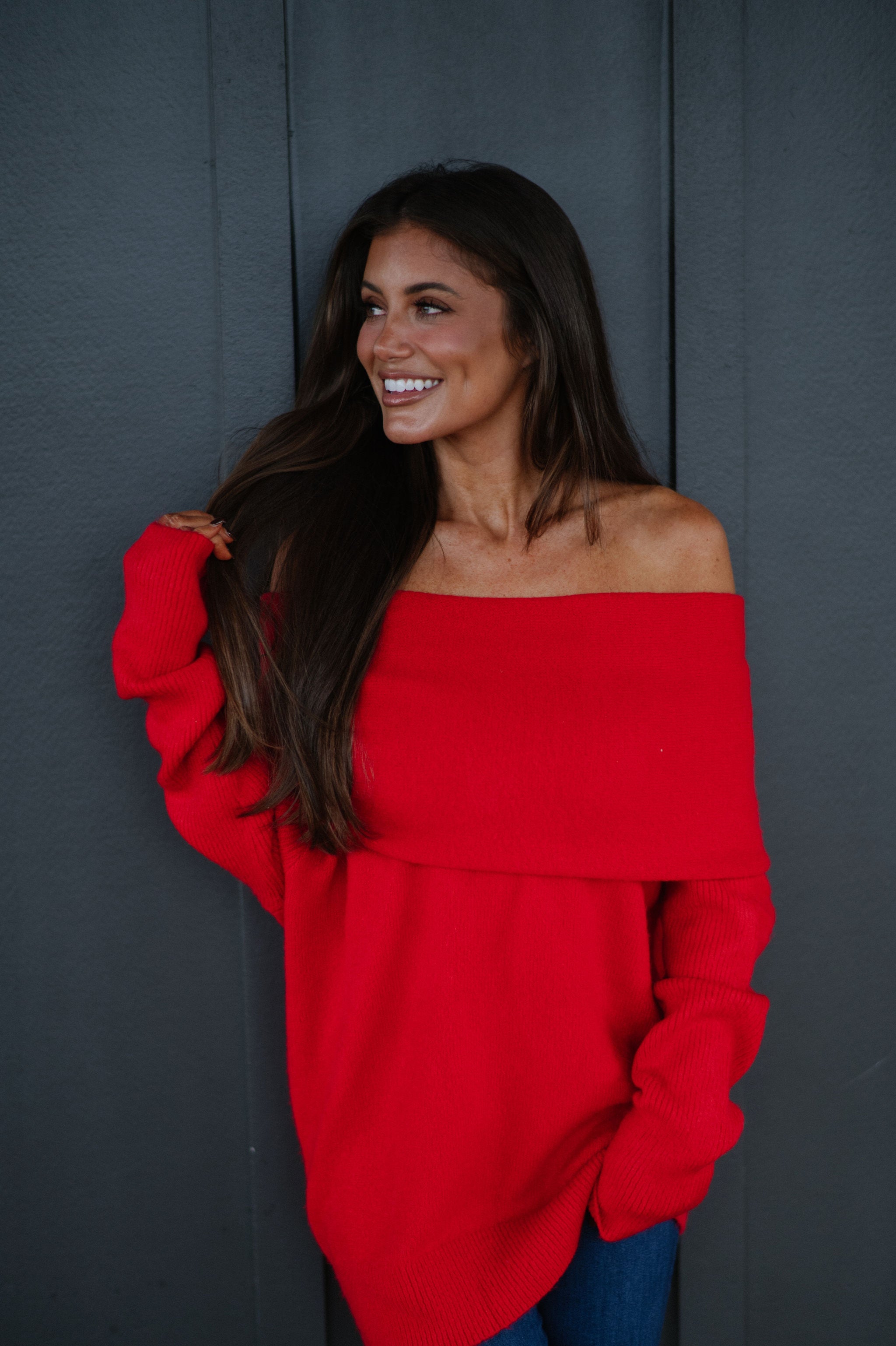 Cozy OTS Knit Sweater-Red