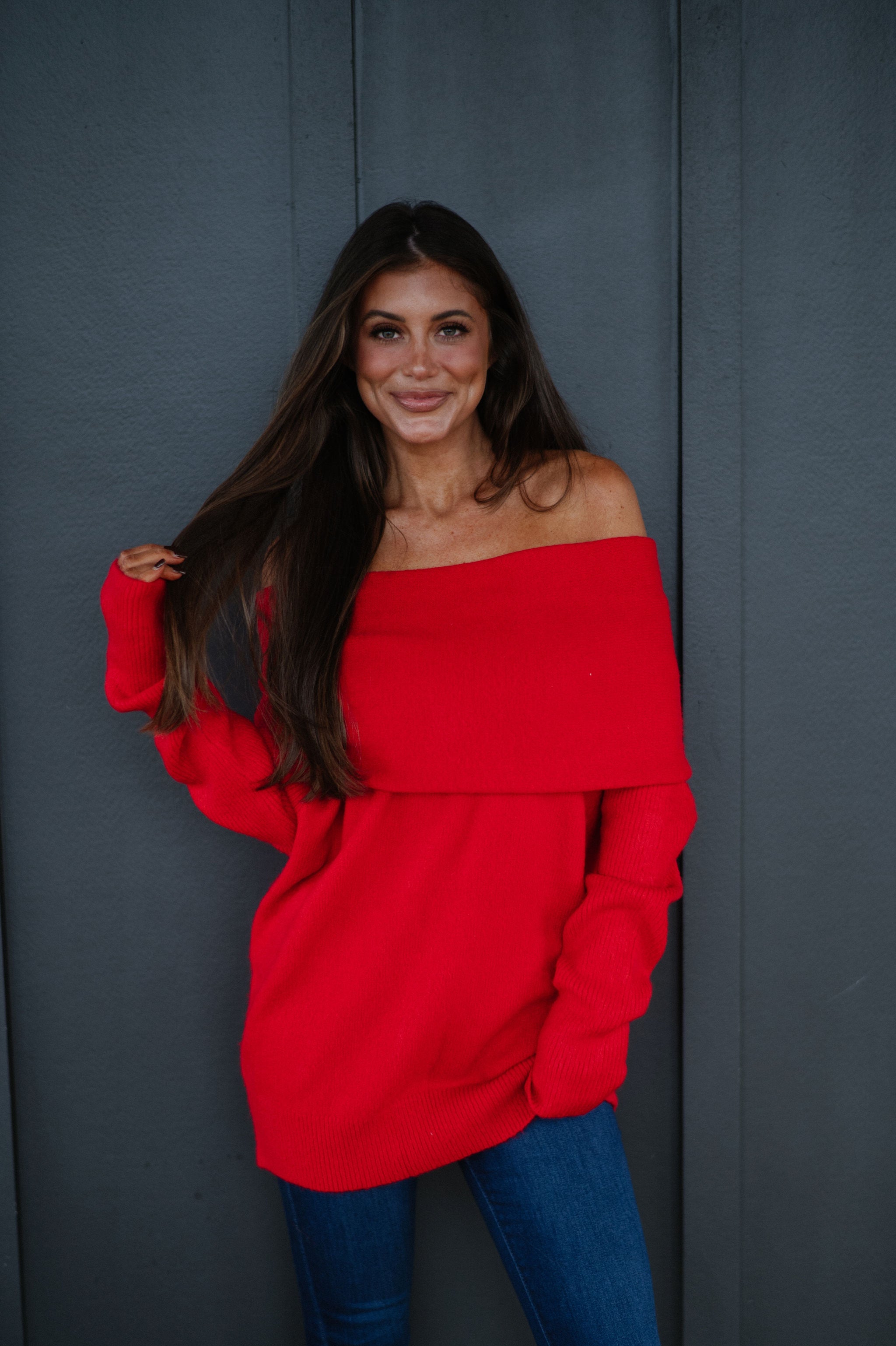 Cozy OTS Knit Sweater-Red