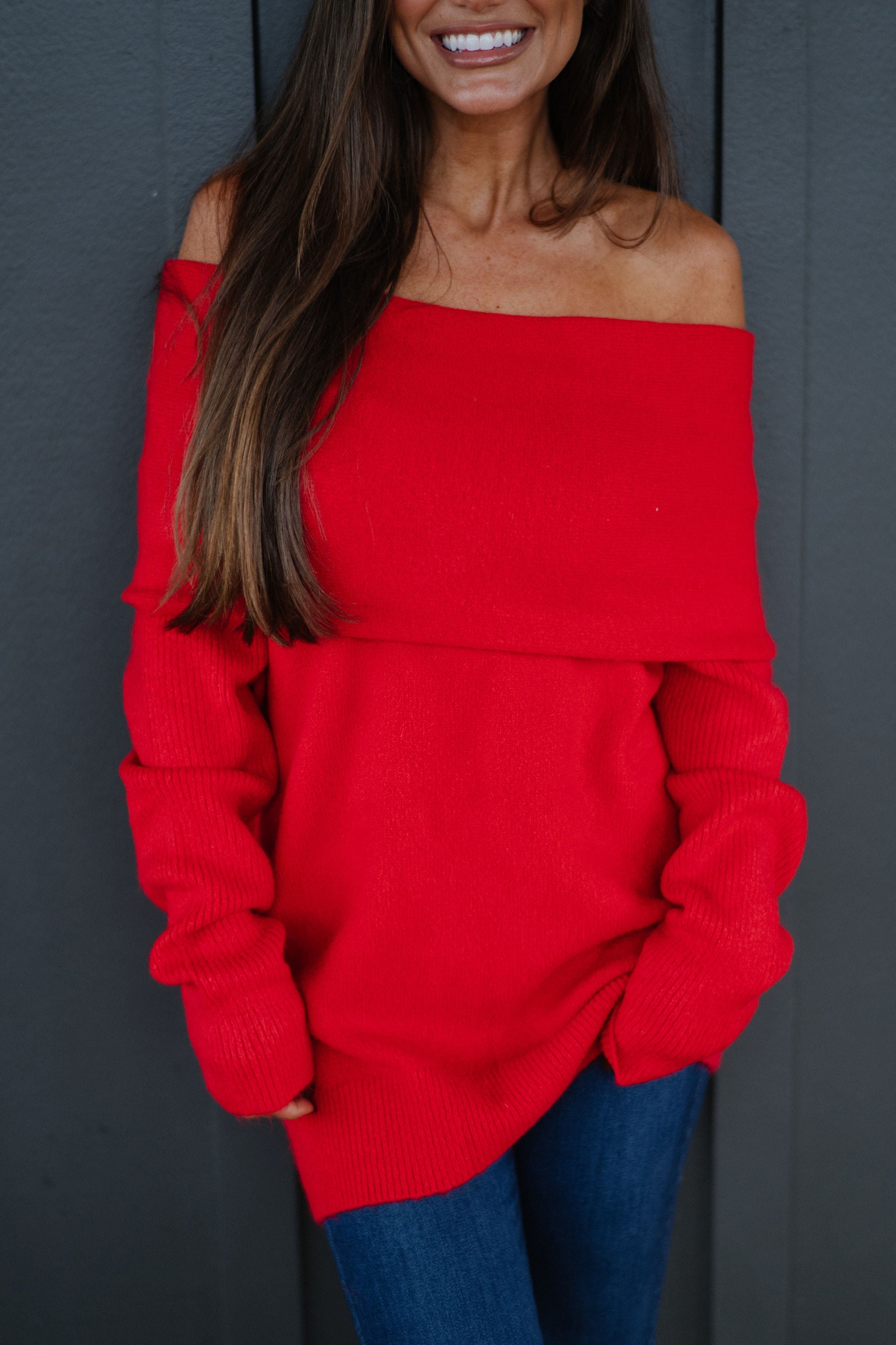 Cozy OTS Knit Sweater-Red