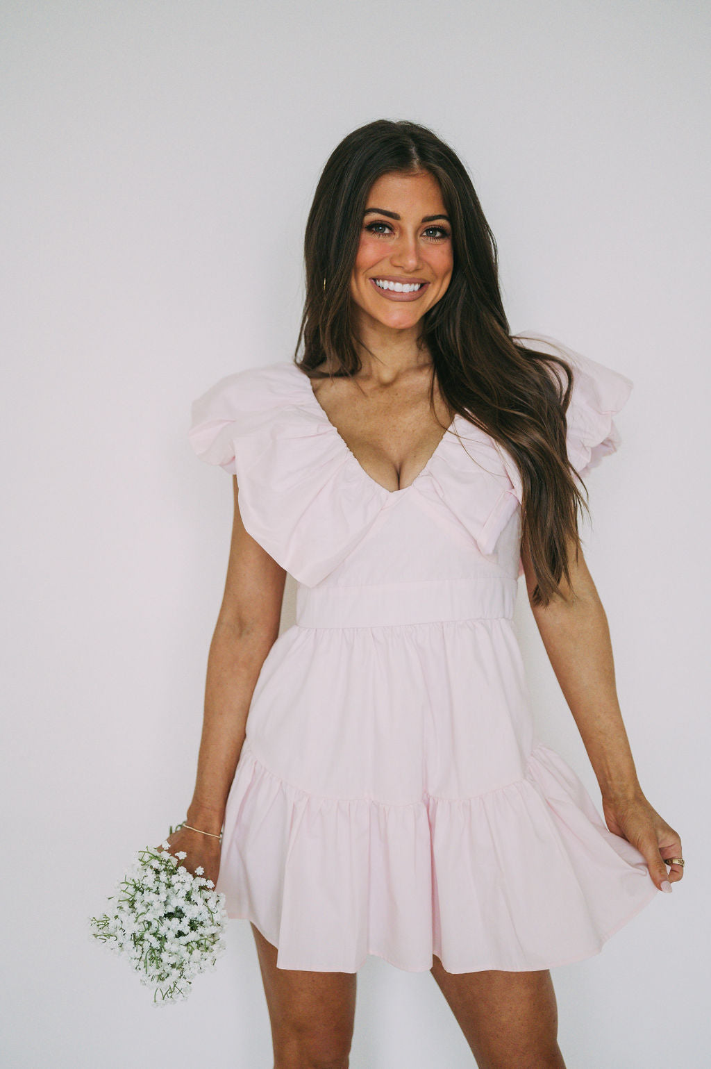 Emory Ruffle Sleeve Dress-Baby Pink