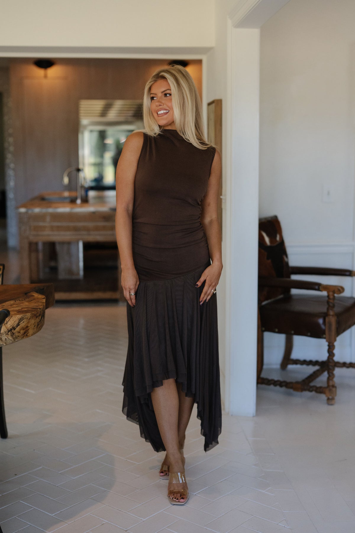 Harper Midi Dress-Coffee