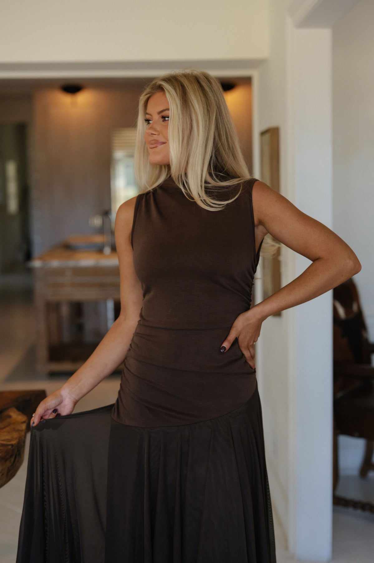 Harper Midi Dress-Coffee