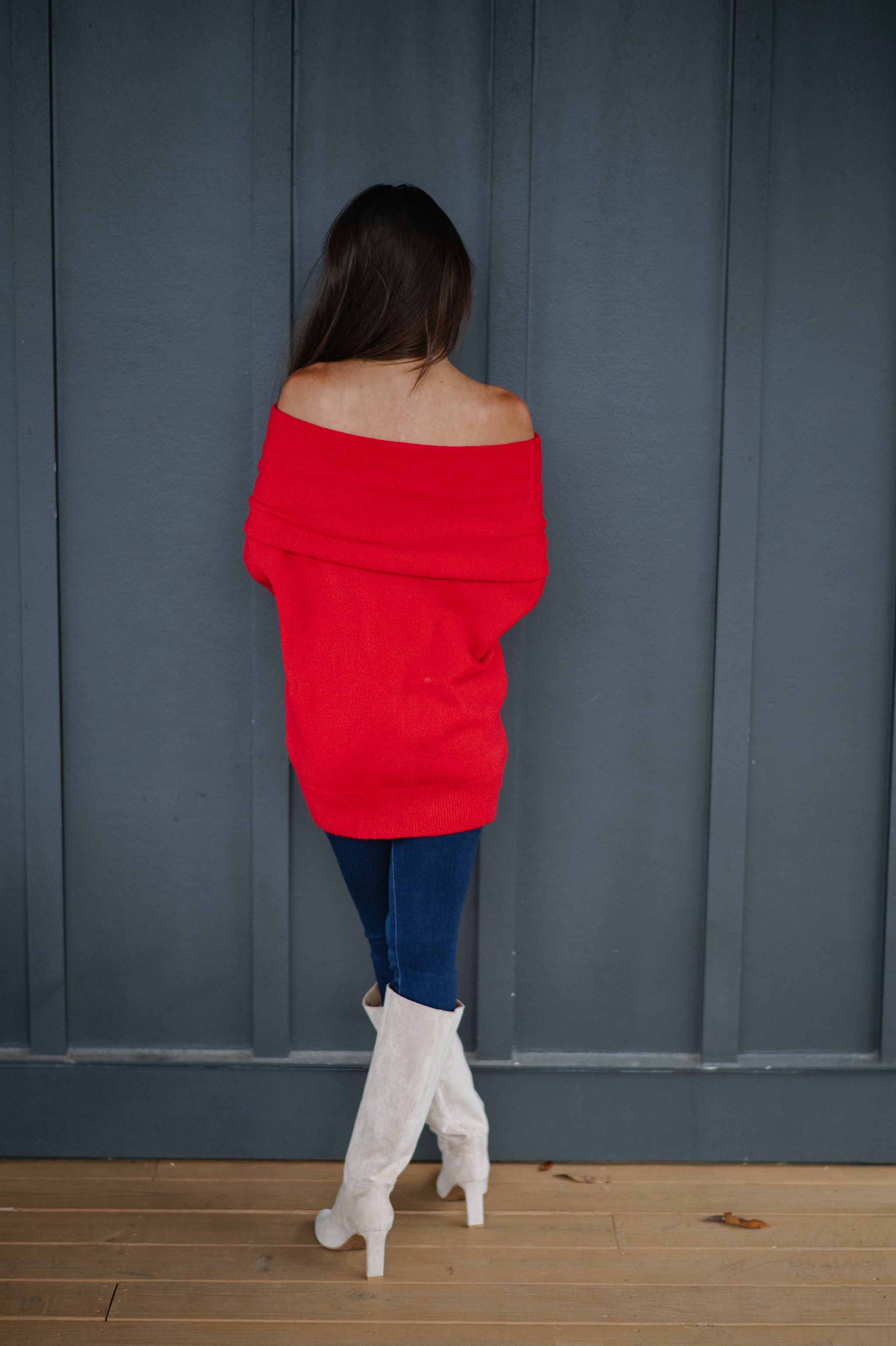 Cozy OTS Knit Sweater-Red