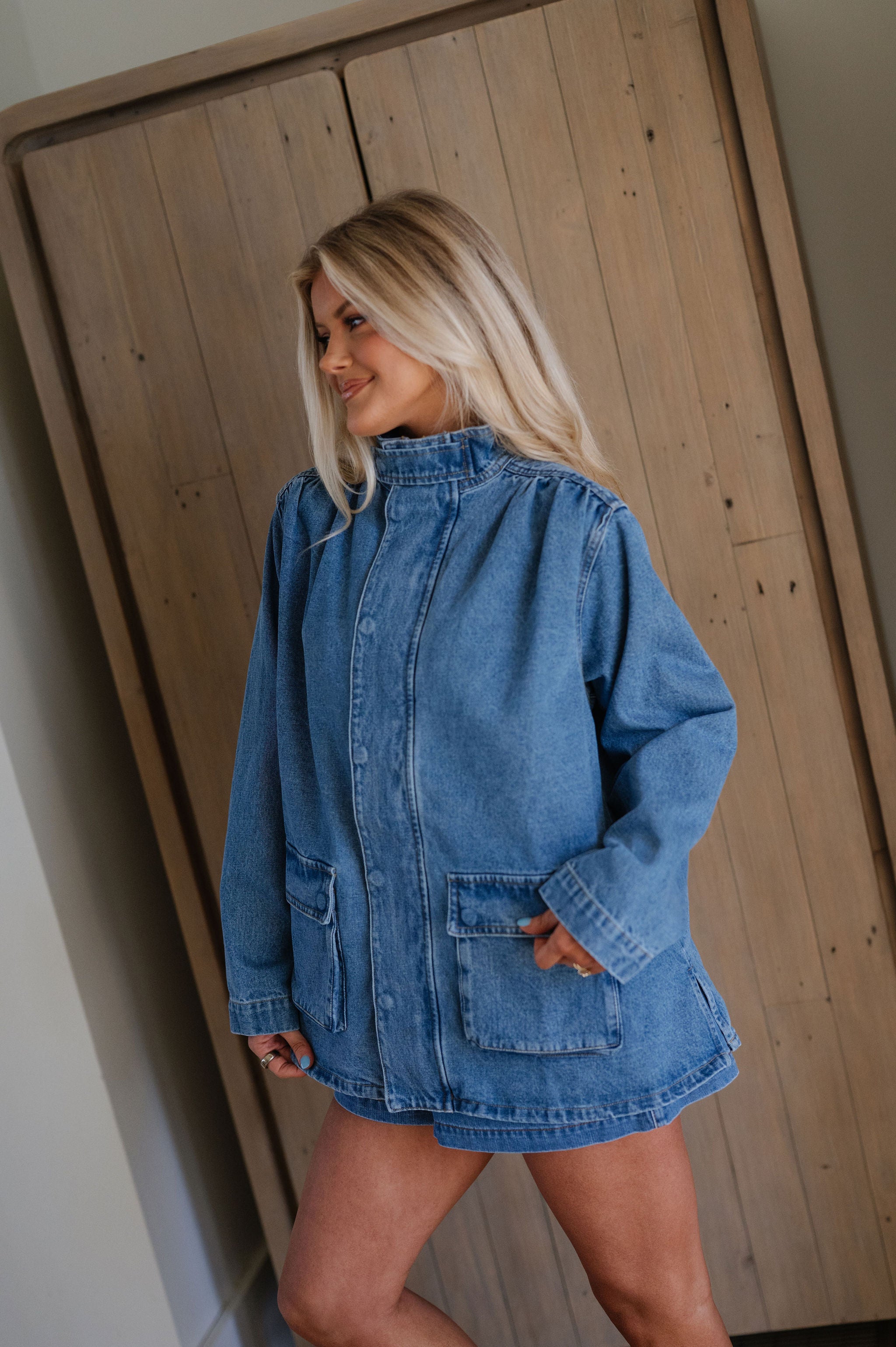 Beth Button Front Jacket-Denim