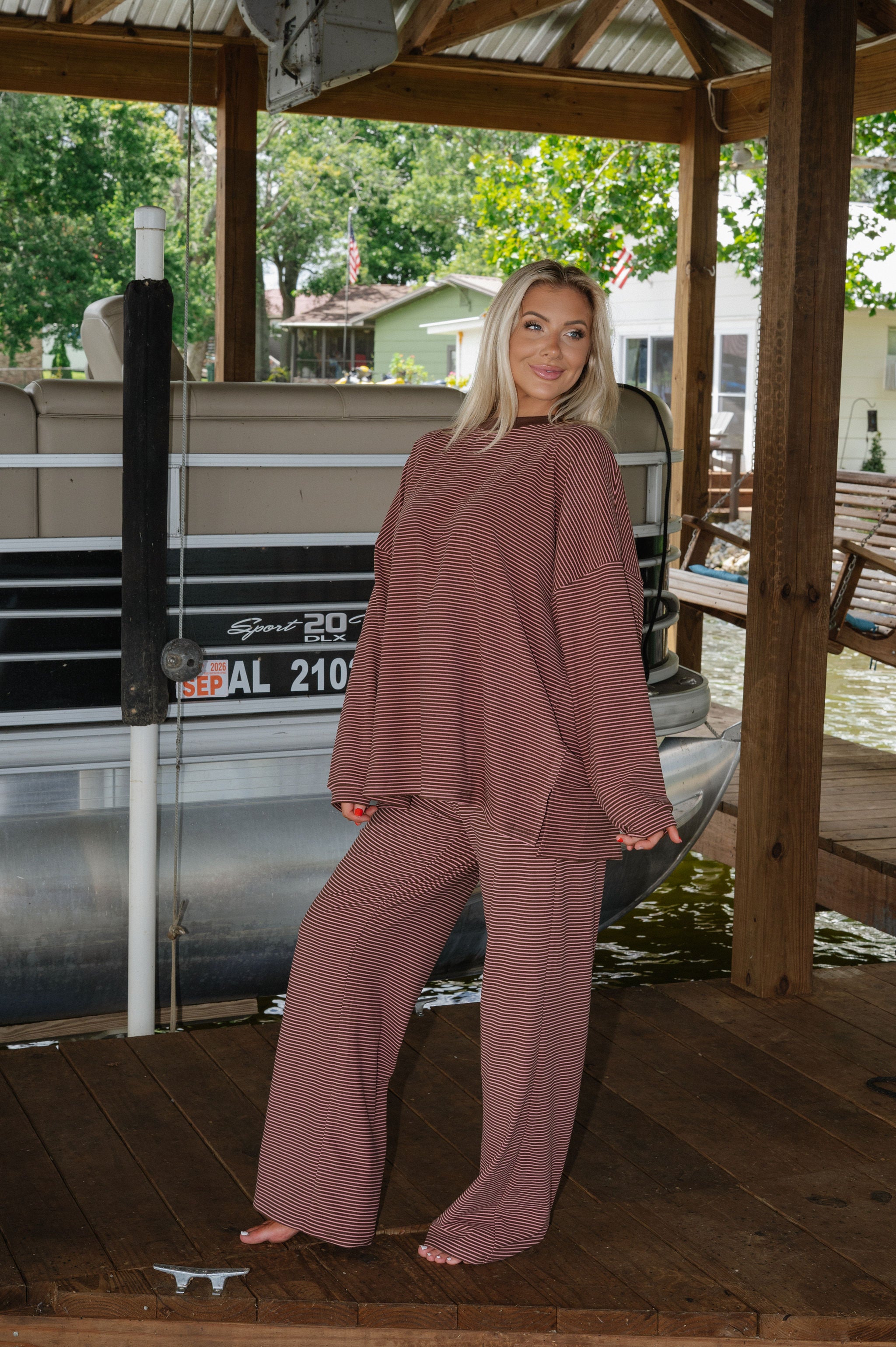 Nelly Striped Pants-Brown/Pink