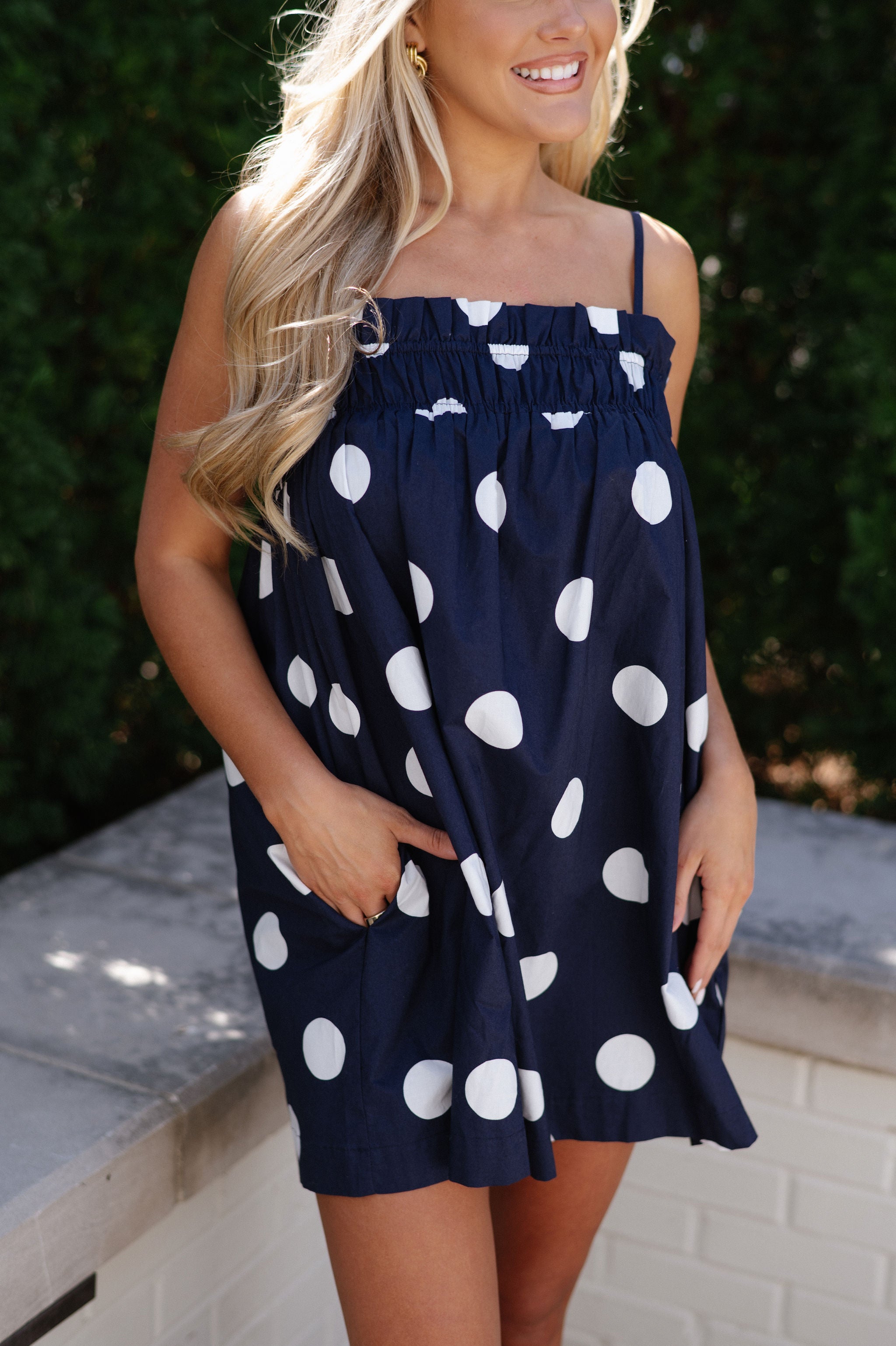 Polka Dot Mini Dress-Navy/White