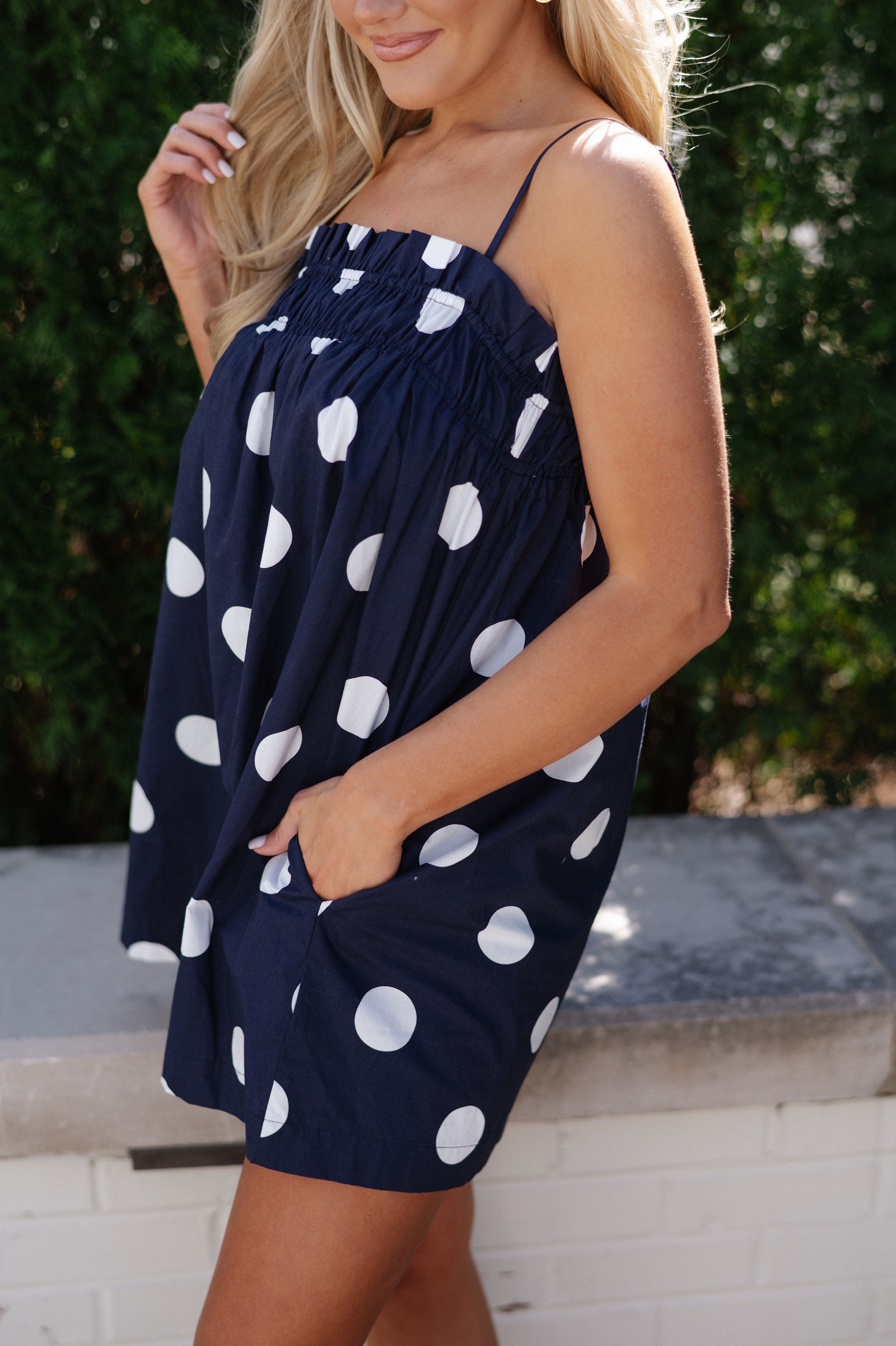 Polka Dot Mini Dress-Navy/White