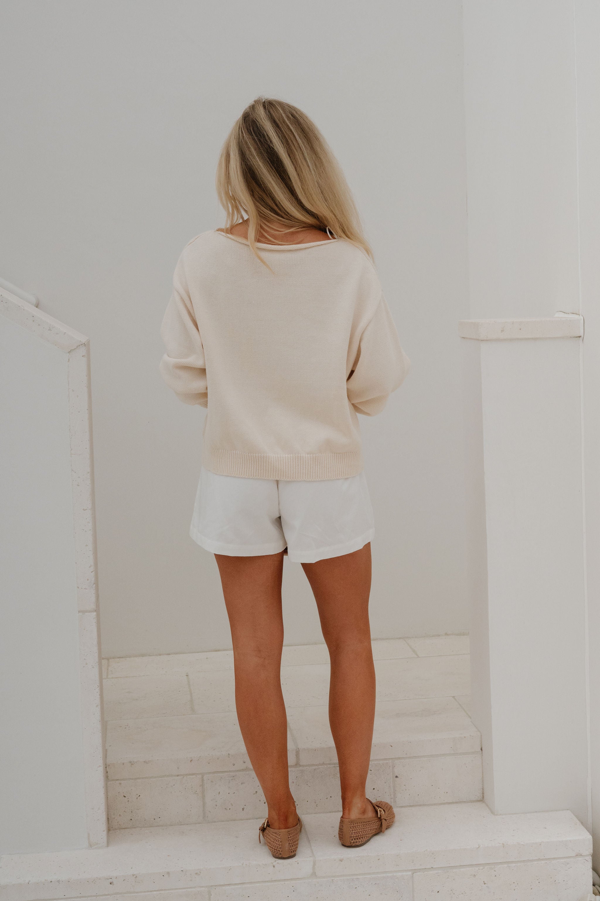 Boat Neck Sweater Top-Ivory