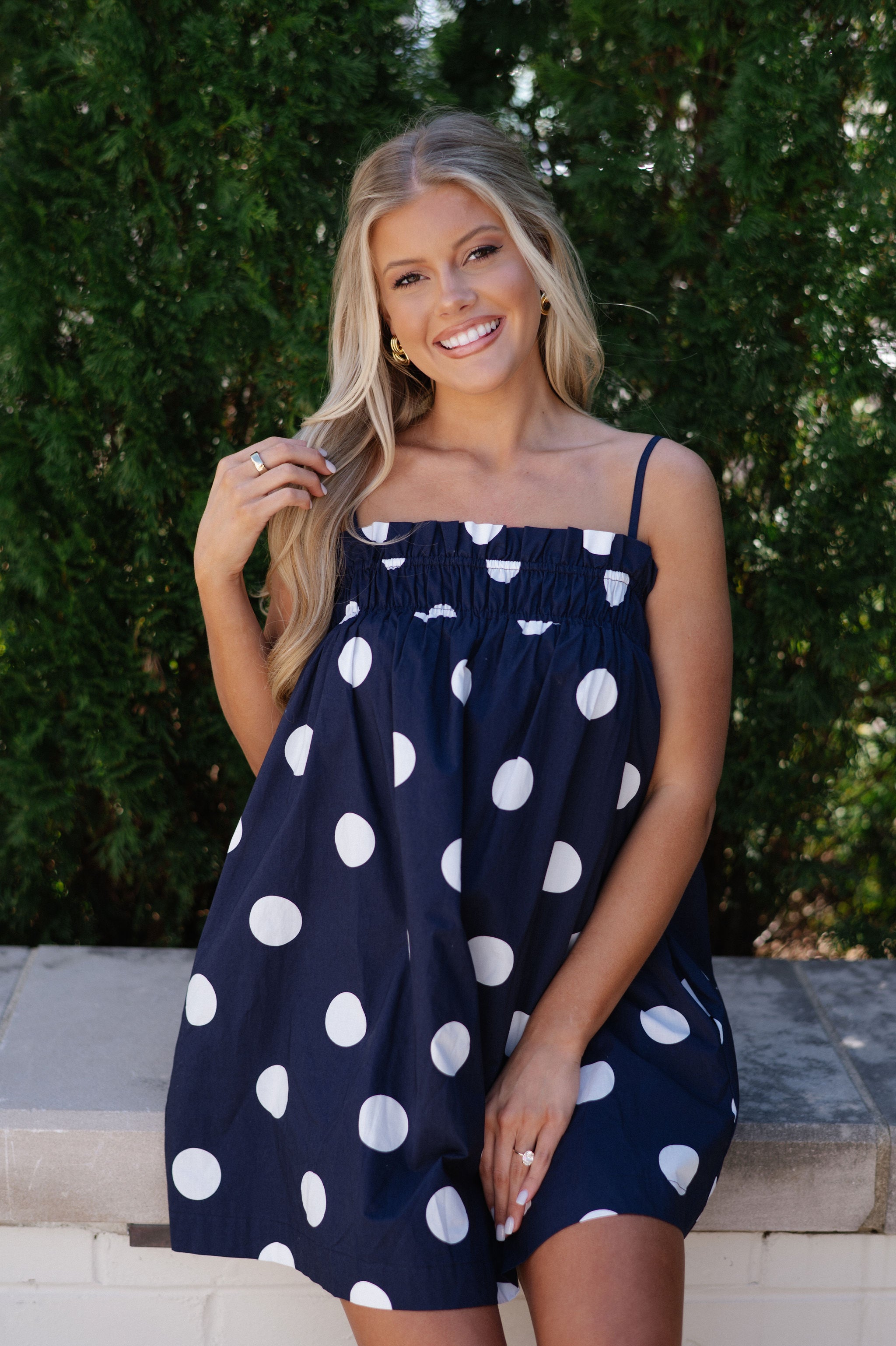 Polka Dot Mini Dress-Navy/White