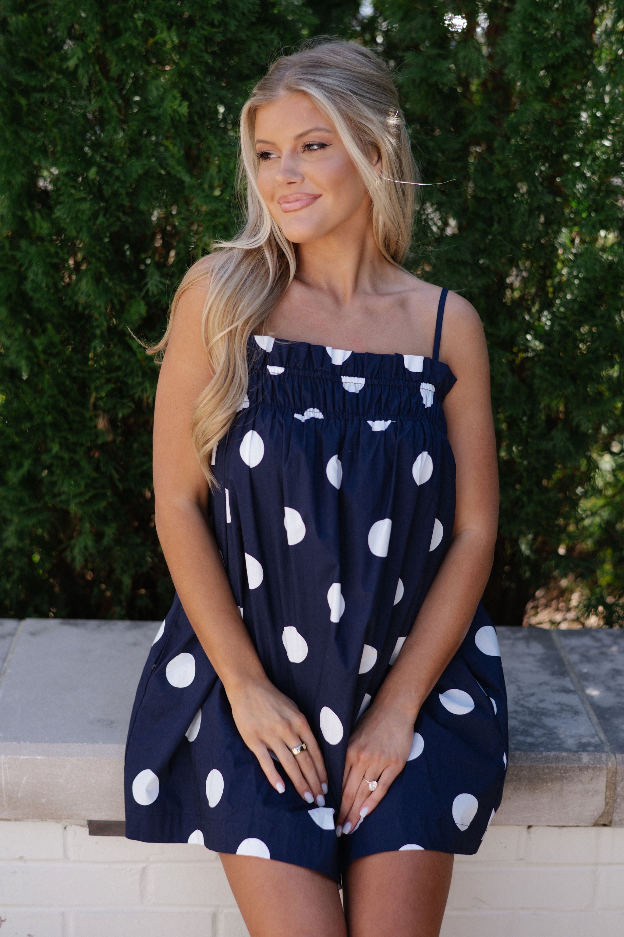 Polka Dot Mini Dress-Navy/White