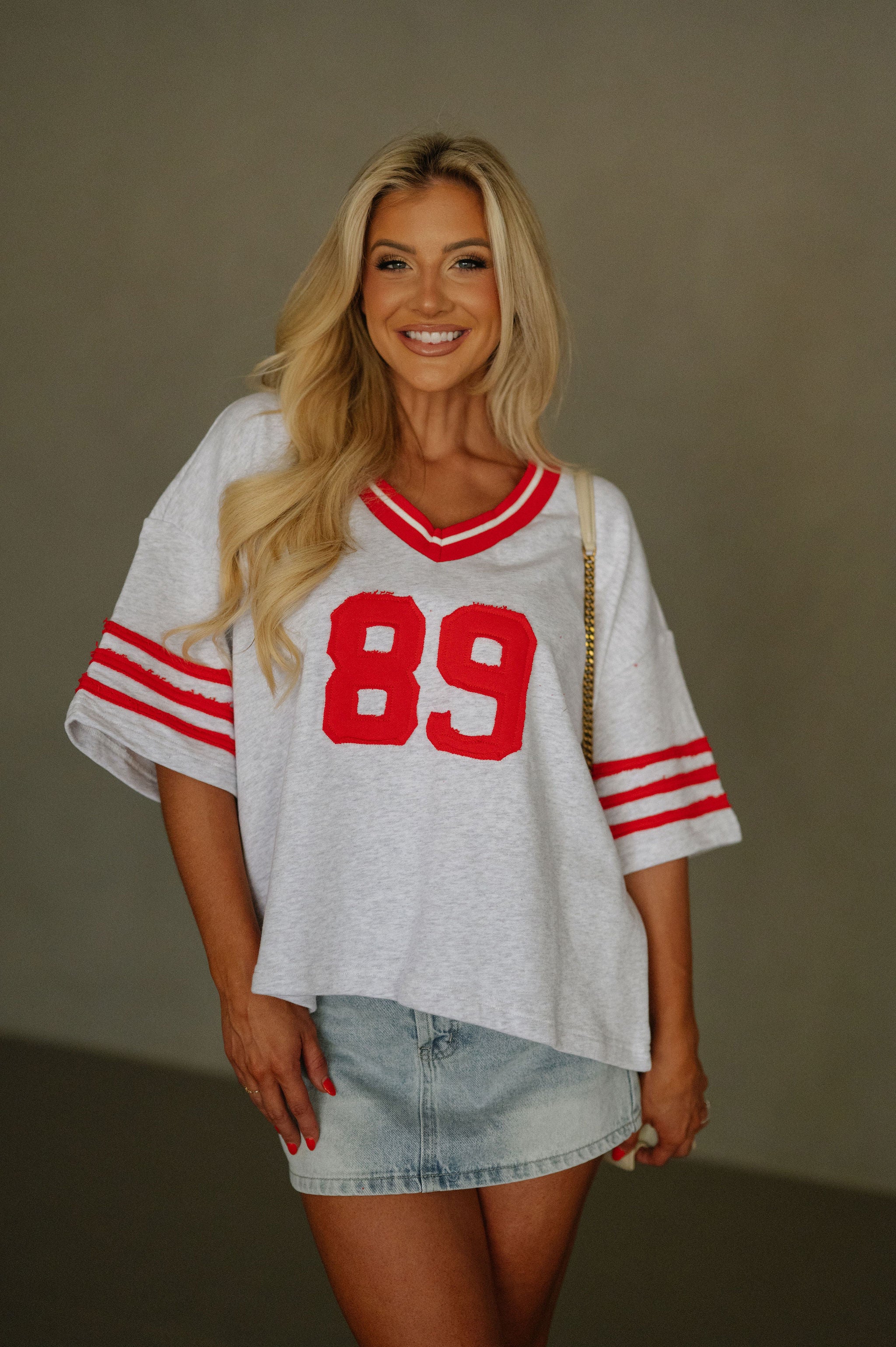 Varsity Oversized Tee-Grey/Red