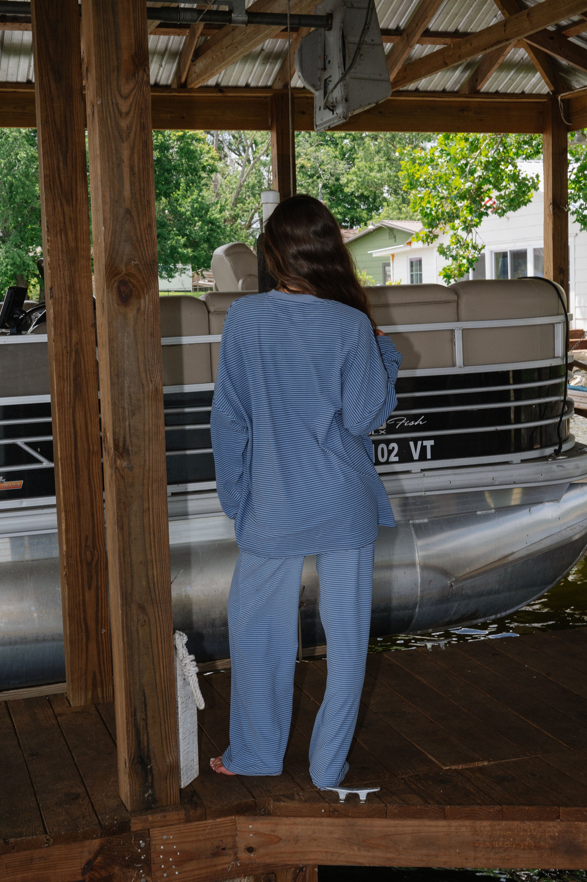 Nelly Striped Pants-Dusty Blue