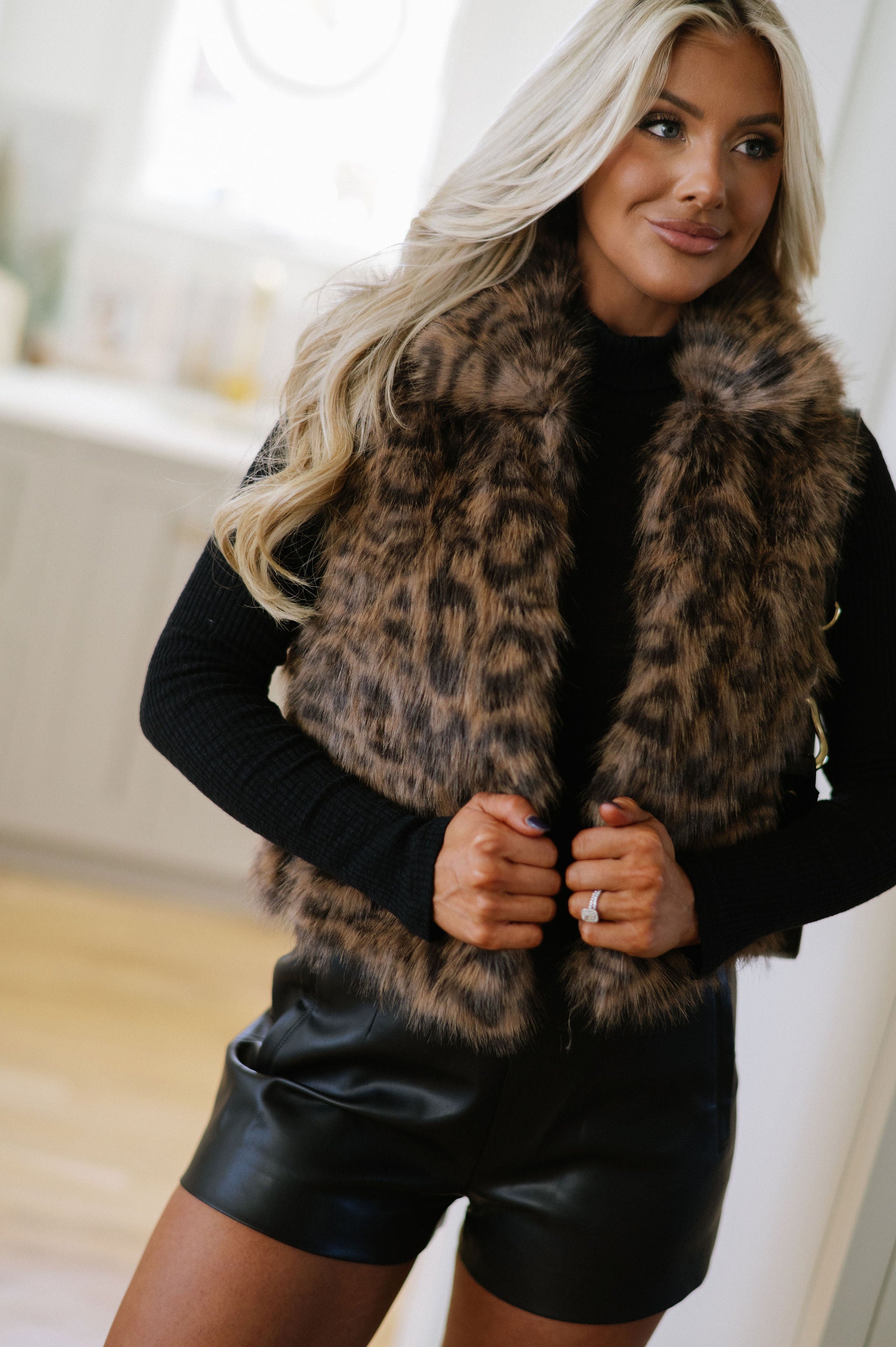 Fur Printed Vest-Brown