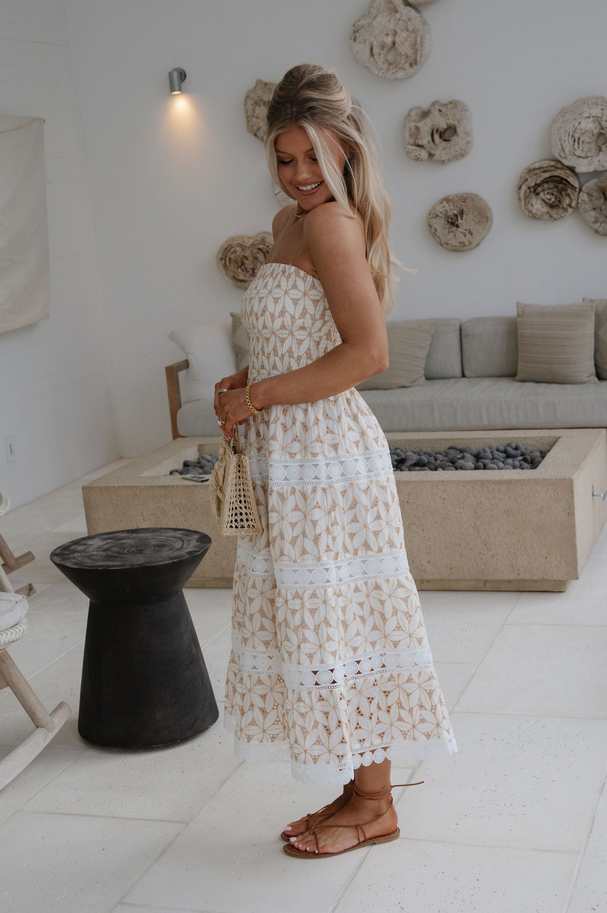 Lane Smocked Eyelet Maxi Dress-Natural