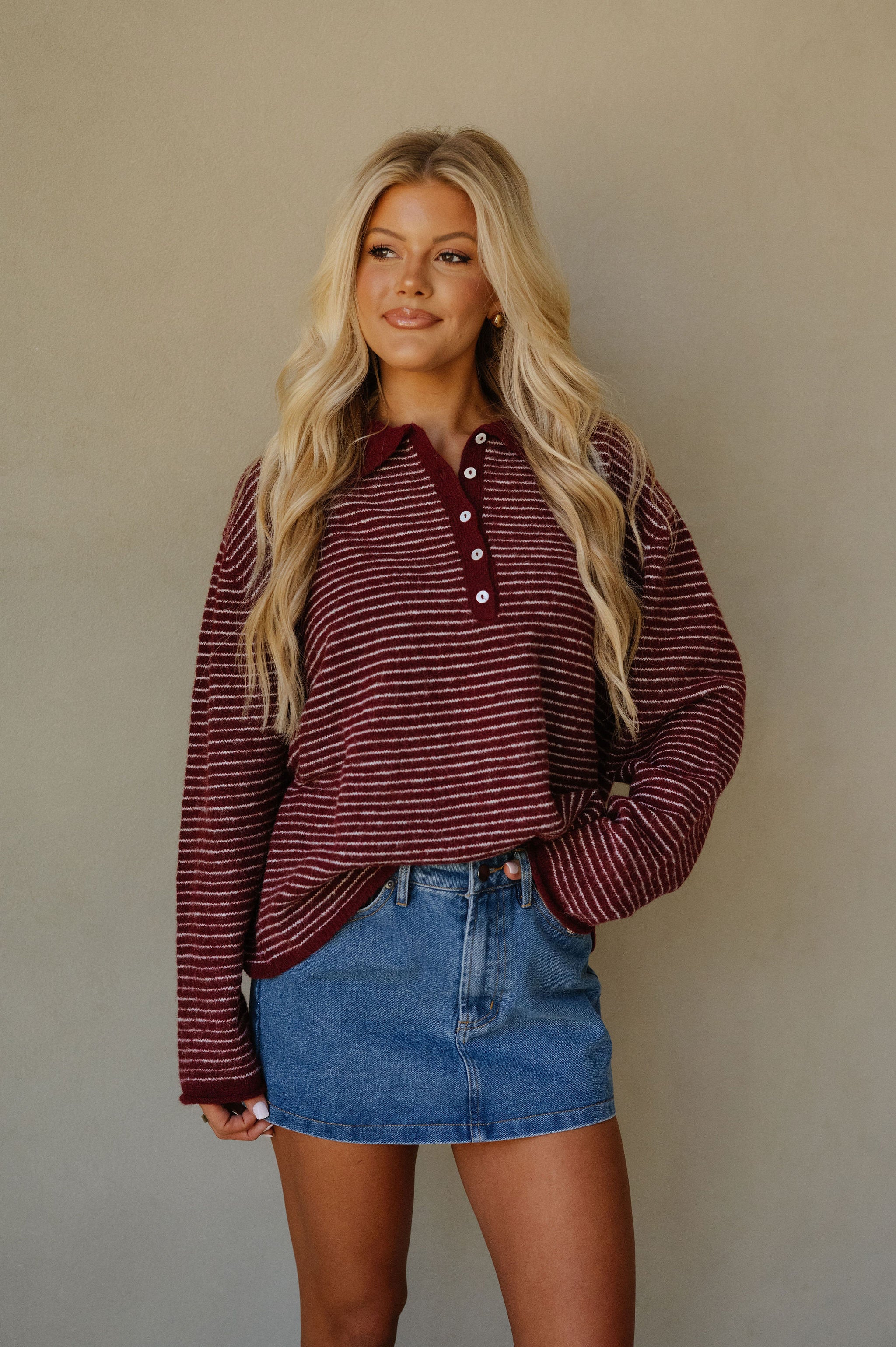 Avery Stripe Pullover-Wine