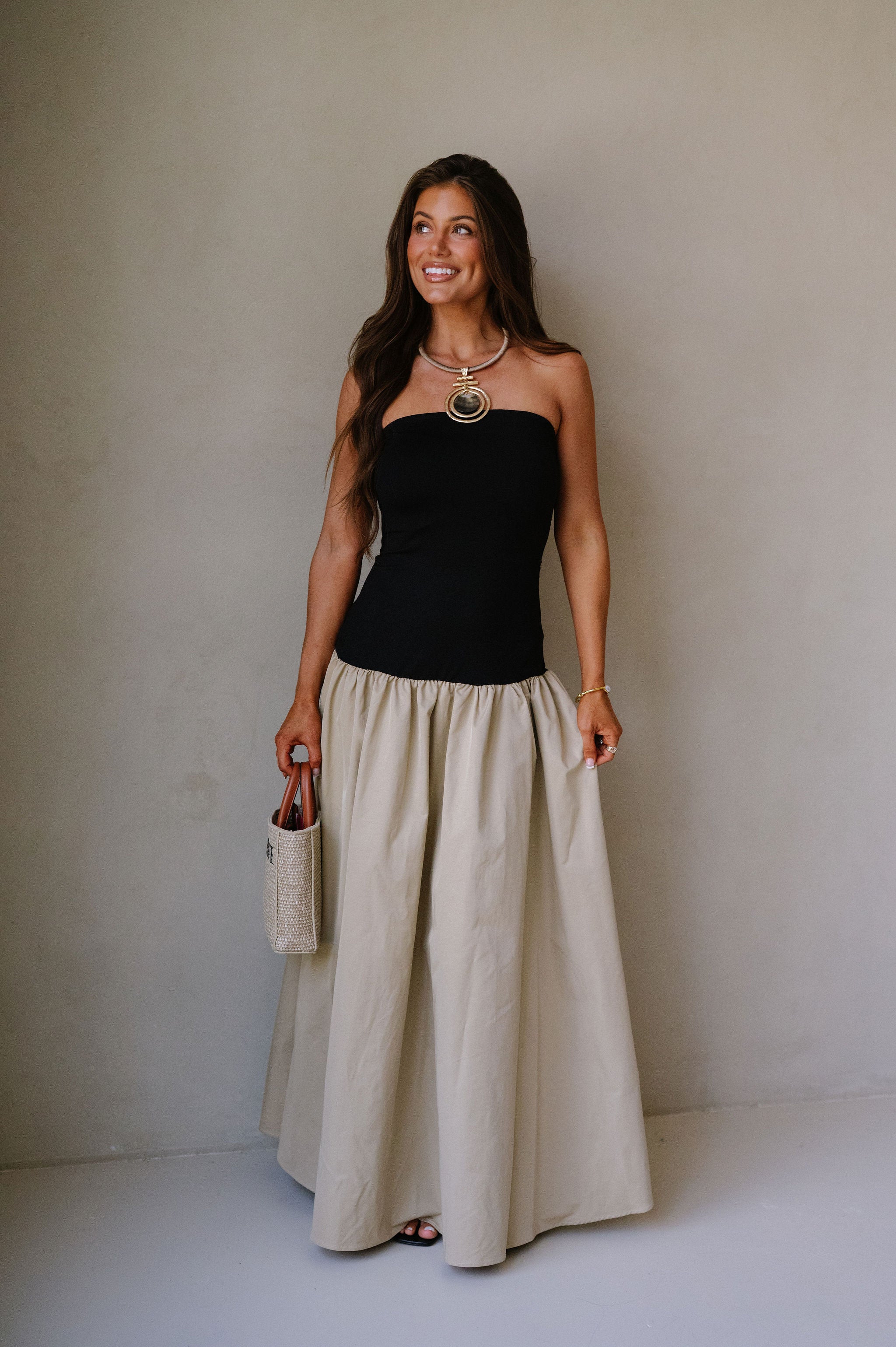 Cameron Tube Midi Dress-Black/Beige