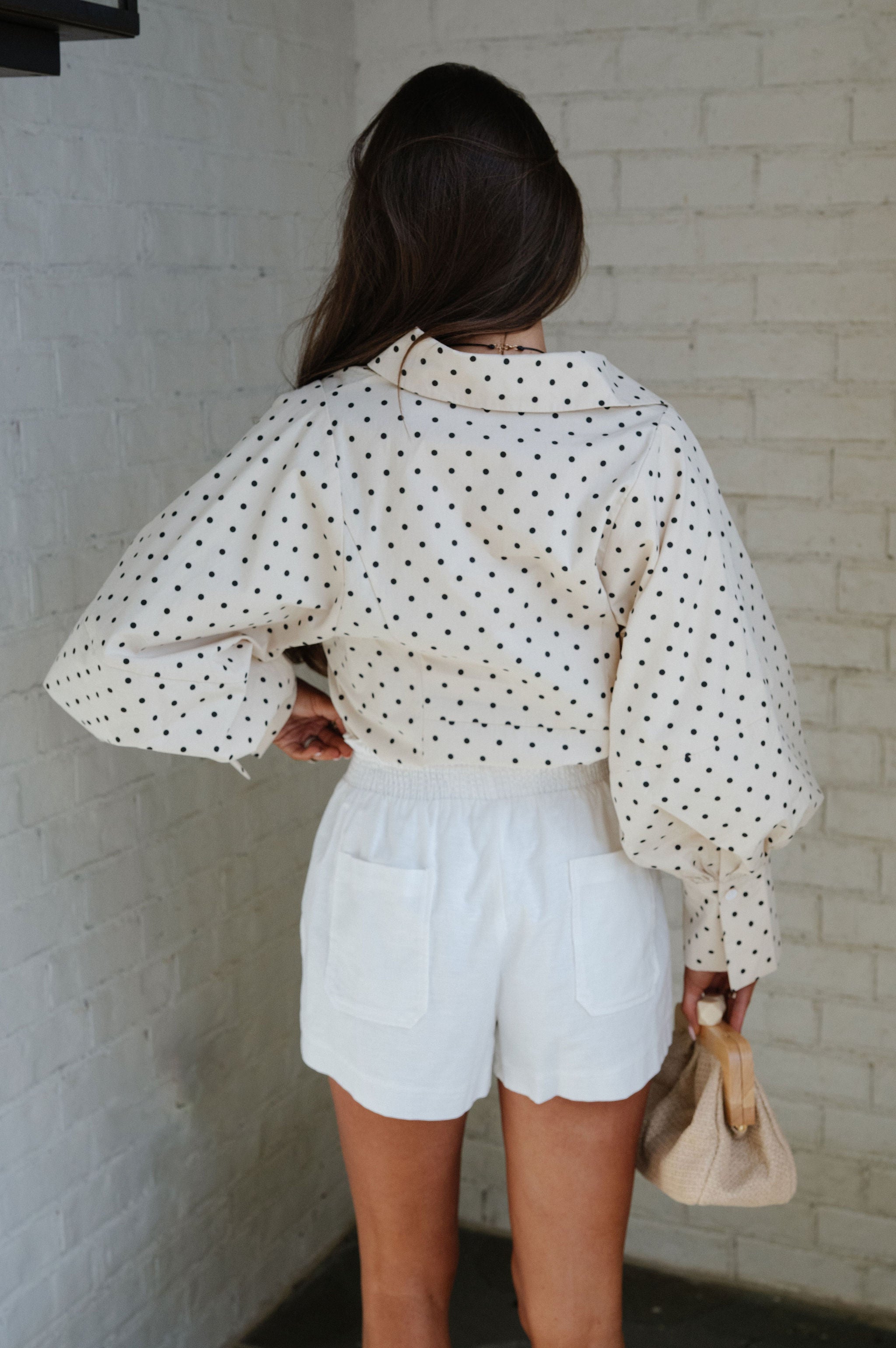 Lizzie Polka Dot Button Down-Taupe