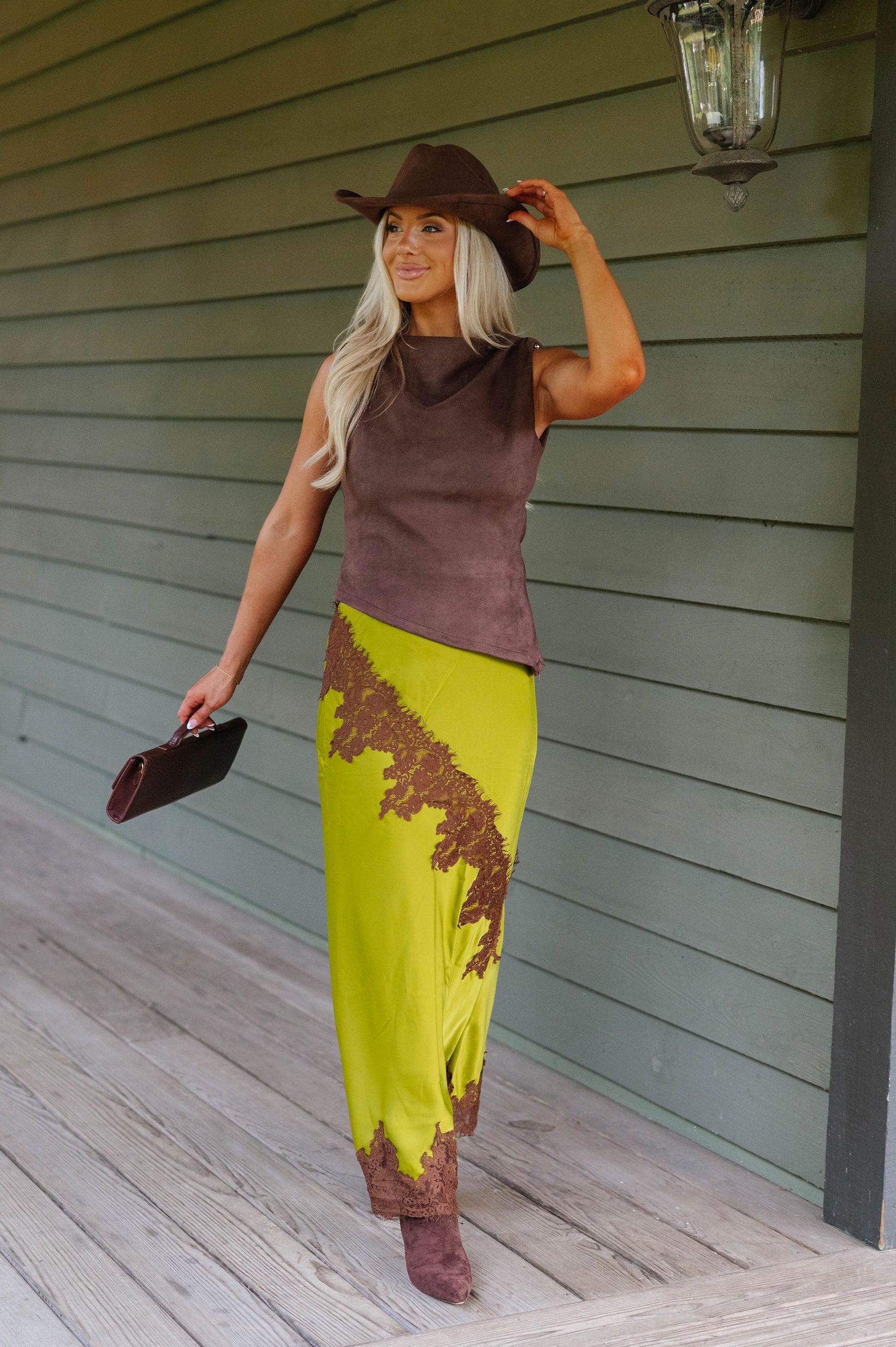 Oakley Lace Trim Maxi Skirt-Green