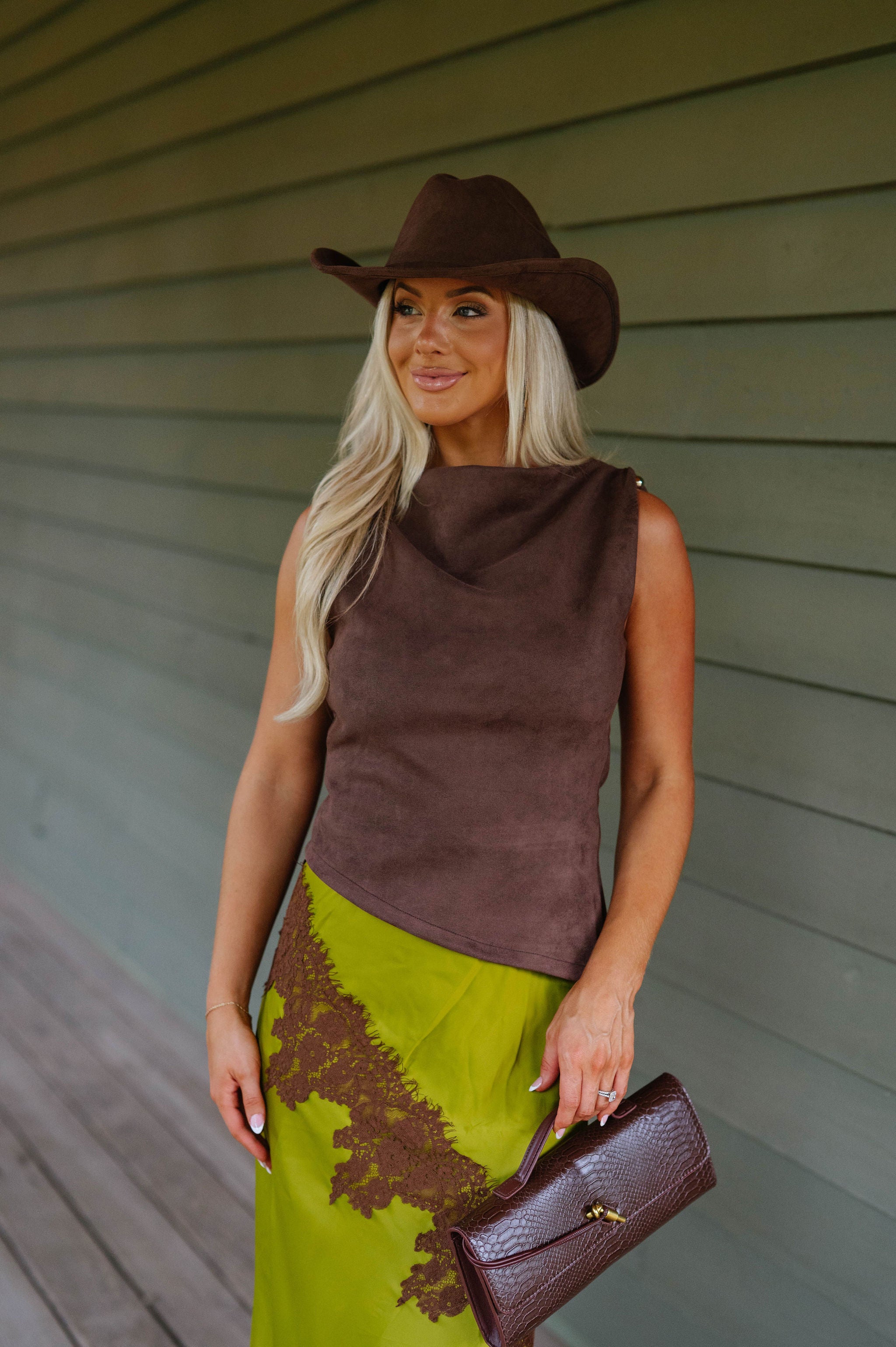 Lucy Sleeveless Tank Top-Suede Brown